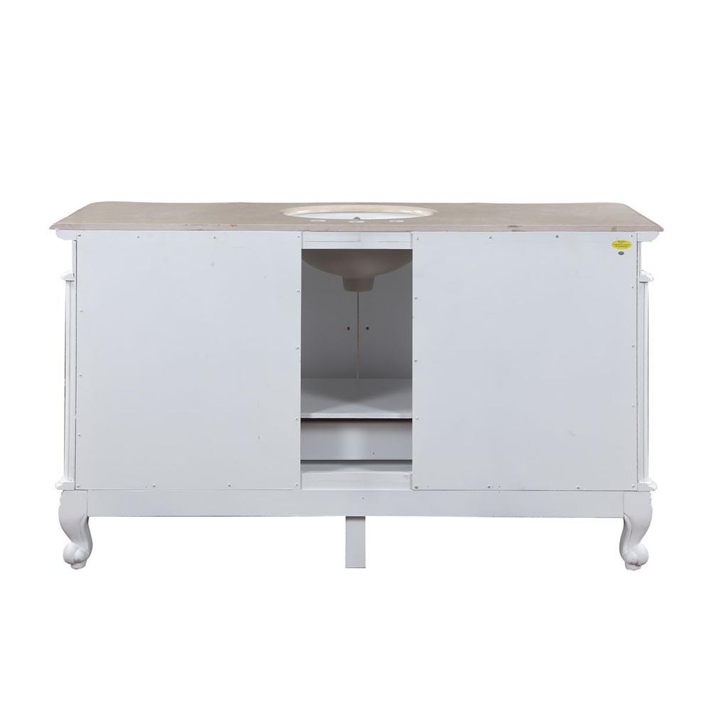 60" Single Sink Cabinet - Cream Marfil Top, Undermount White Ceramic Sink (3-hole)