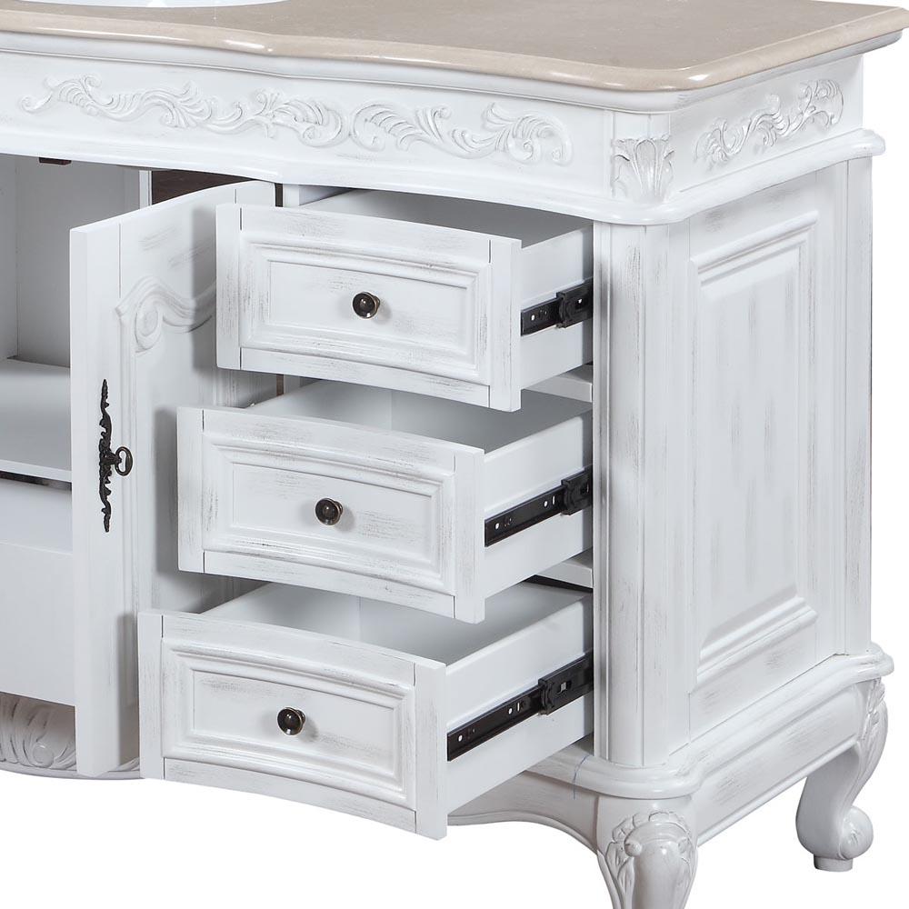 60" Single Sink Cabinet - Cream Marfil Top, Undermount White Ceramic Sink (3-hole)