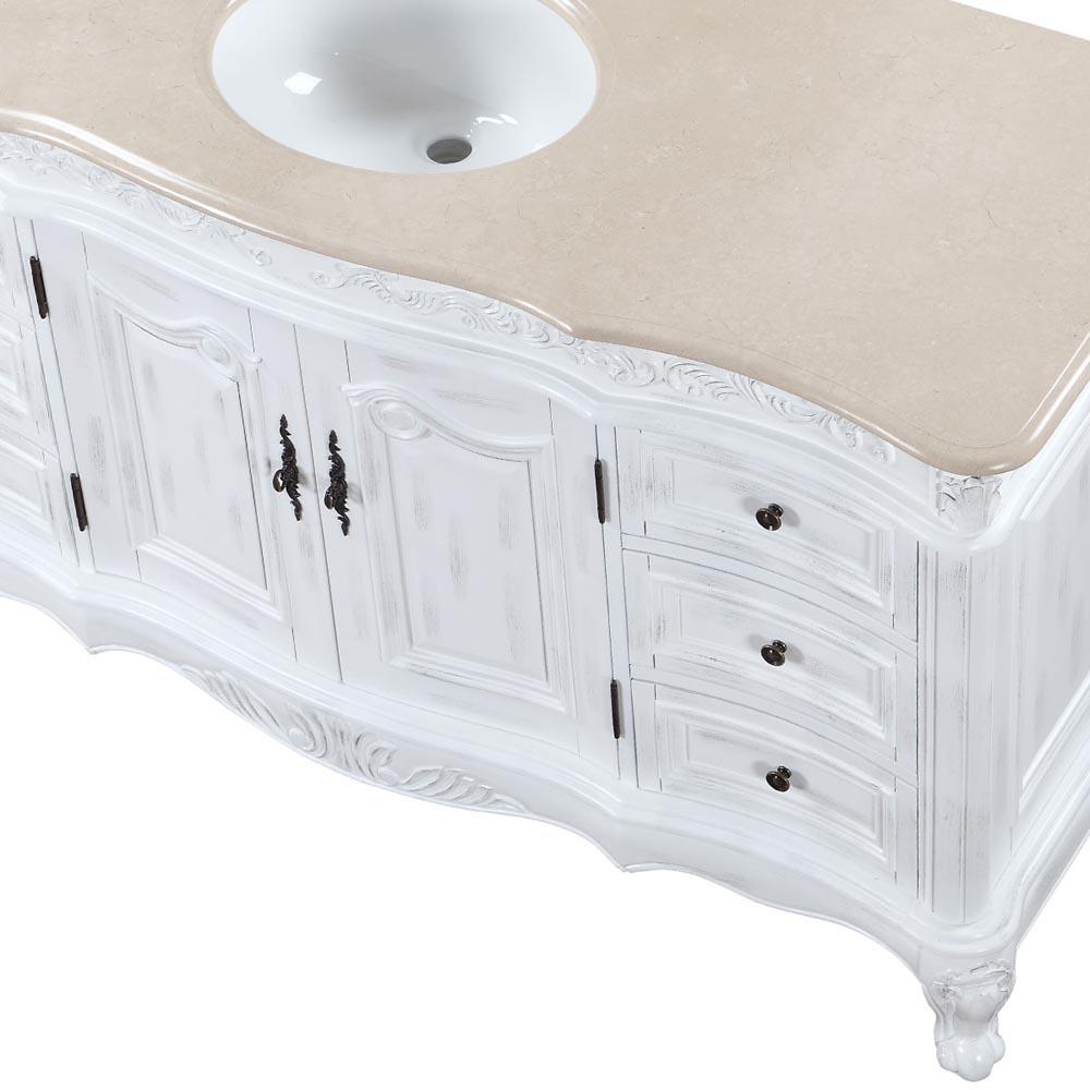 60" Single Sink Cabinet - Cream Marfil Top, Undermount White Ceramic Sink (3-hole)