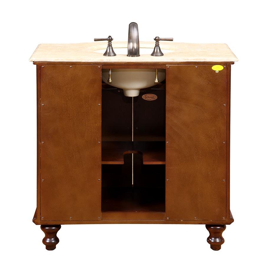36" Single Sink Cabinet - Travertine Top, Undermount Ivory Ceramic Sink (3-hole)