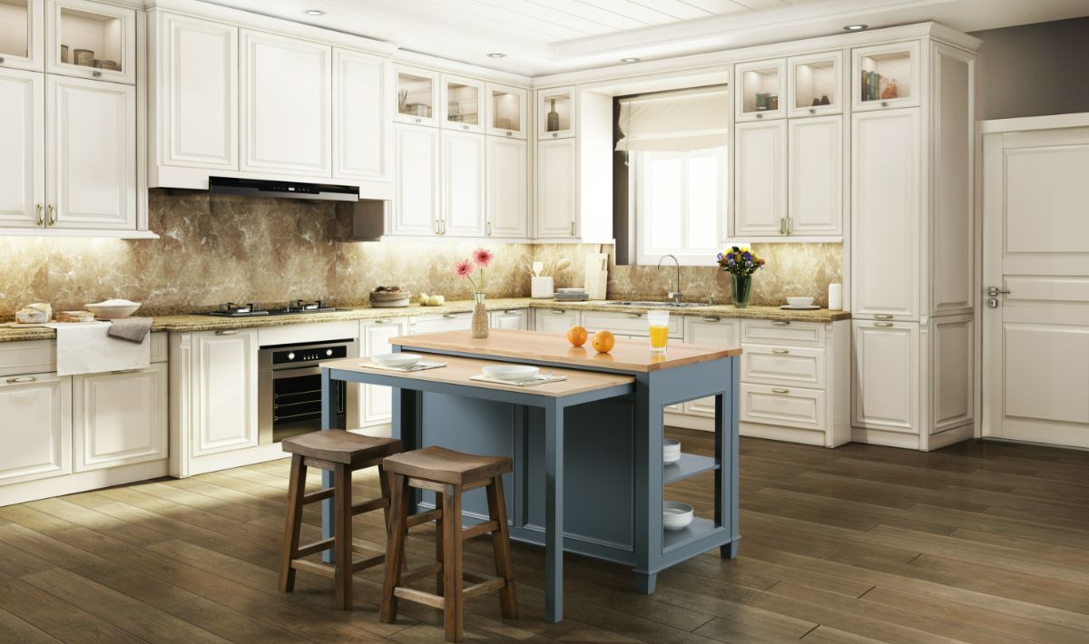 Medley 54 In. Kitchen Island With Slide Out Table in Gray