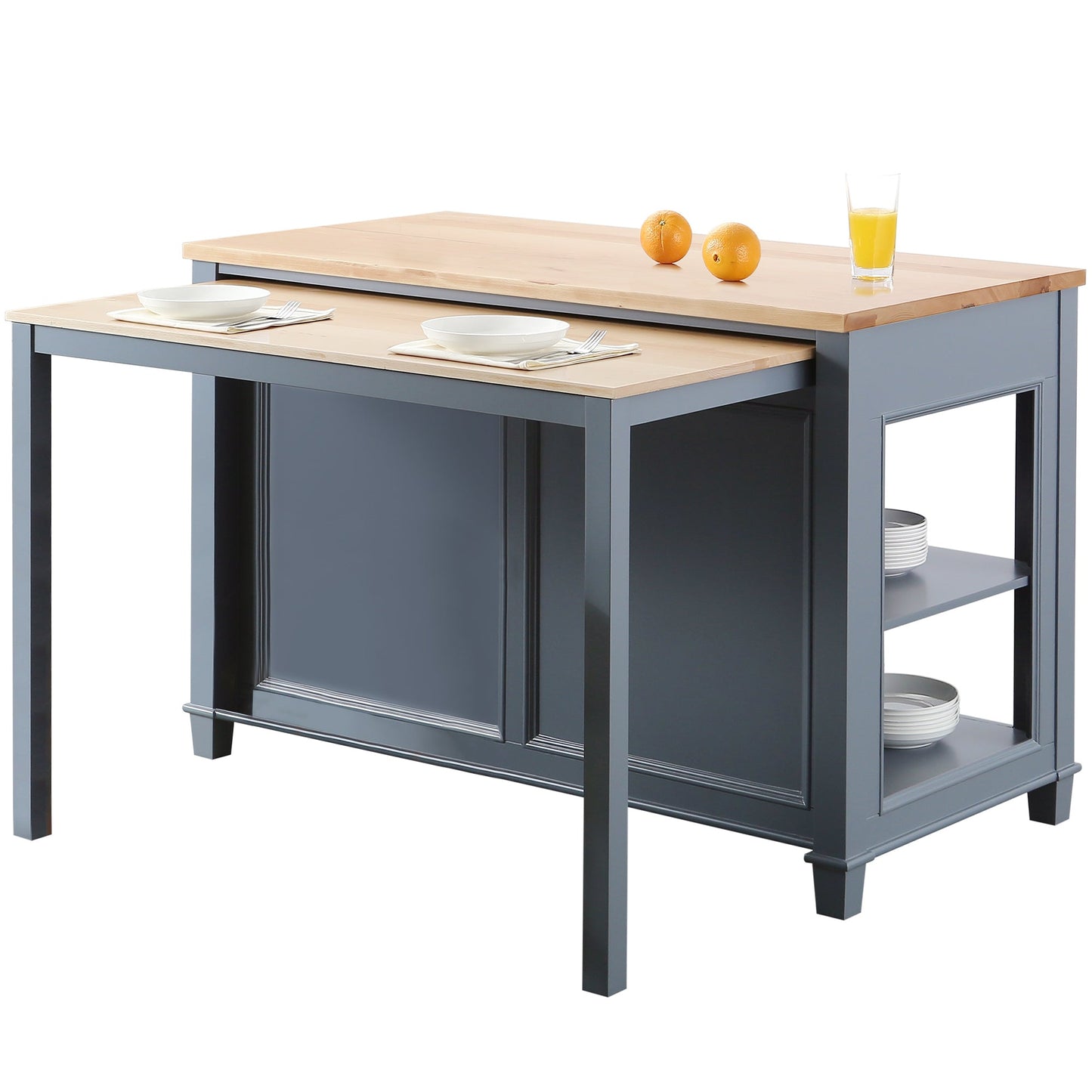Medley 54 In. Kitchen Island With Slide Out Table in Gray