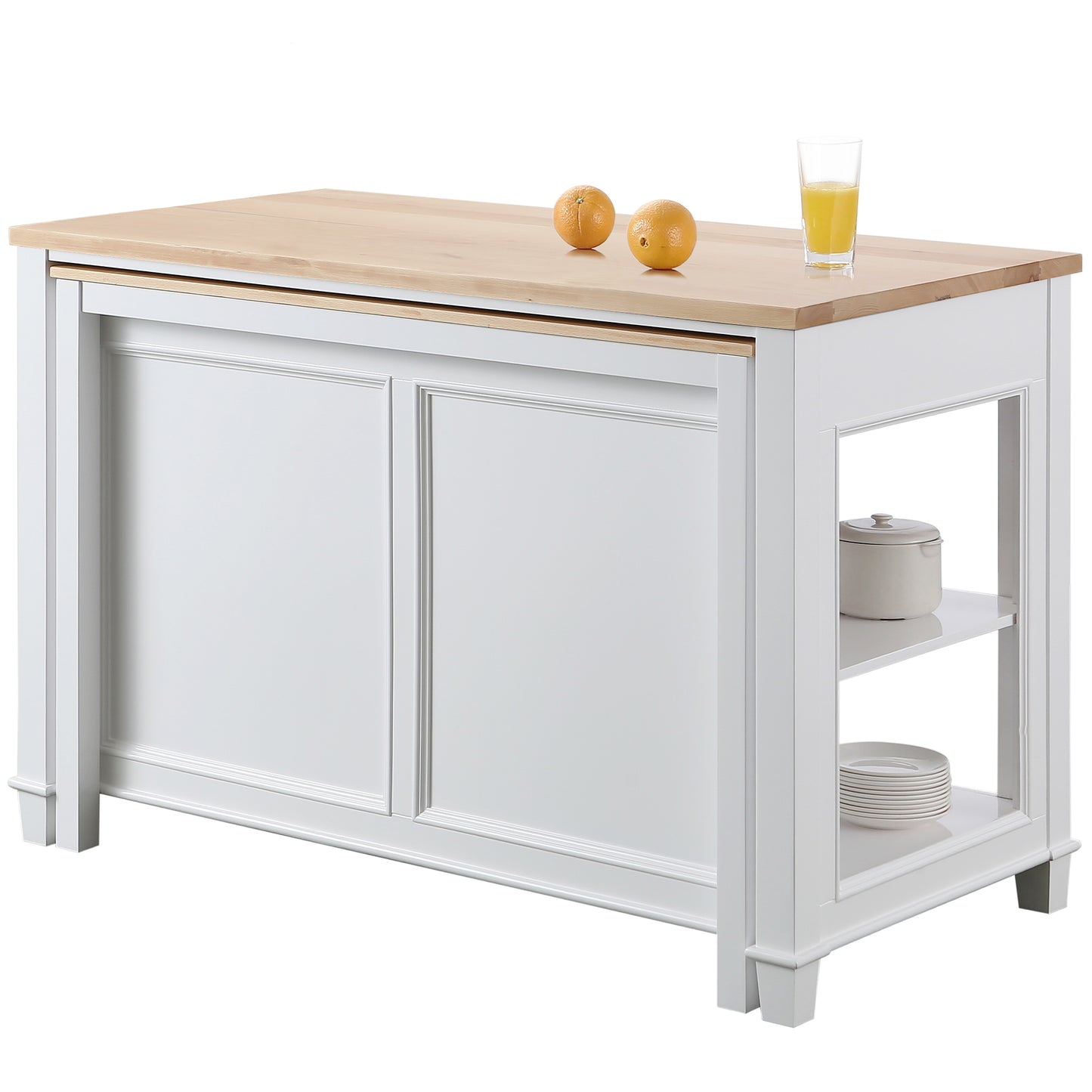 Medley 54 In. Kitchen Island With Slide Out Table in White