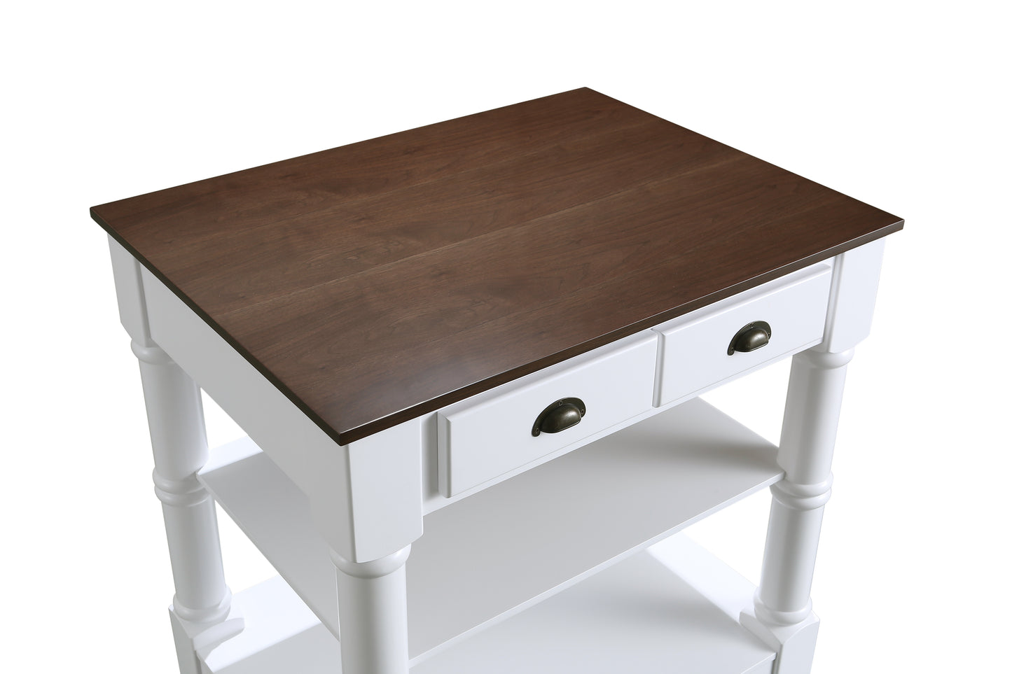 Monterey 36 In. Kitchen Island With Dark Walnut Veneered Wood Countertop in White