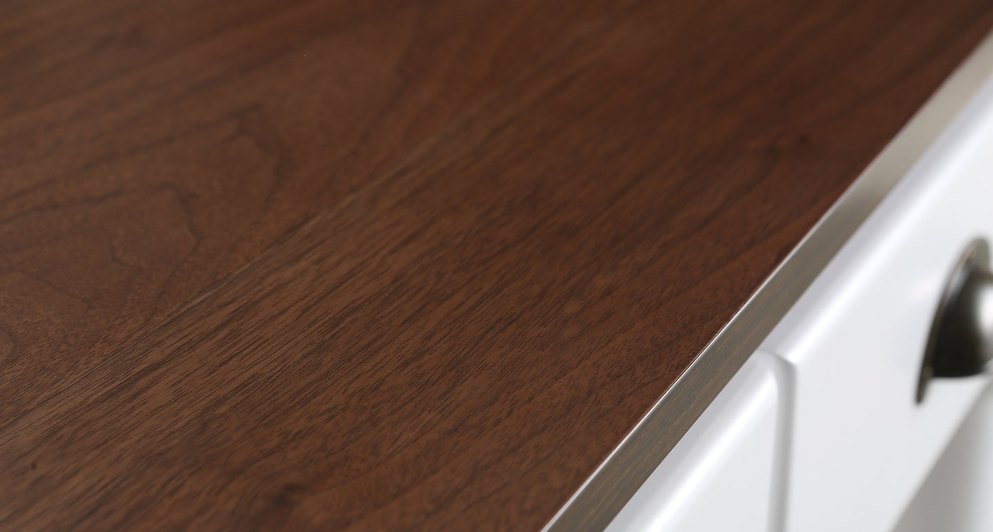 Monterey 36 In. Kitchen Island With Dark Walnut Veneered Wood Countertop in White