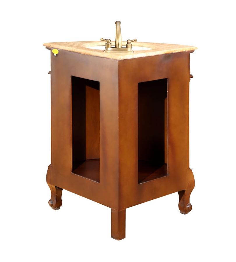 32" Single Corner Sink Cabinet - Travertine, Undermount White Ceramic Sink (4"-center)
