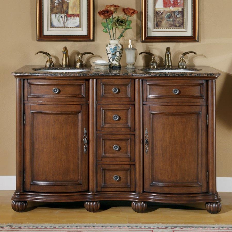 52" Double Sink Cabinet - Baltic Brown Top, Undermount Ivory Ceramic Sinks (3-hole)