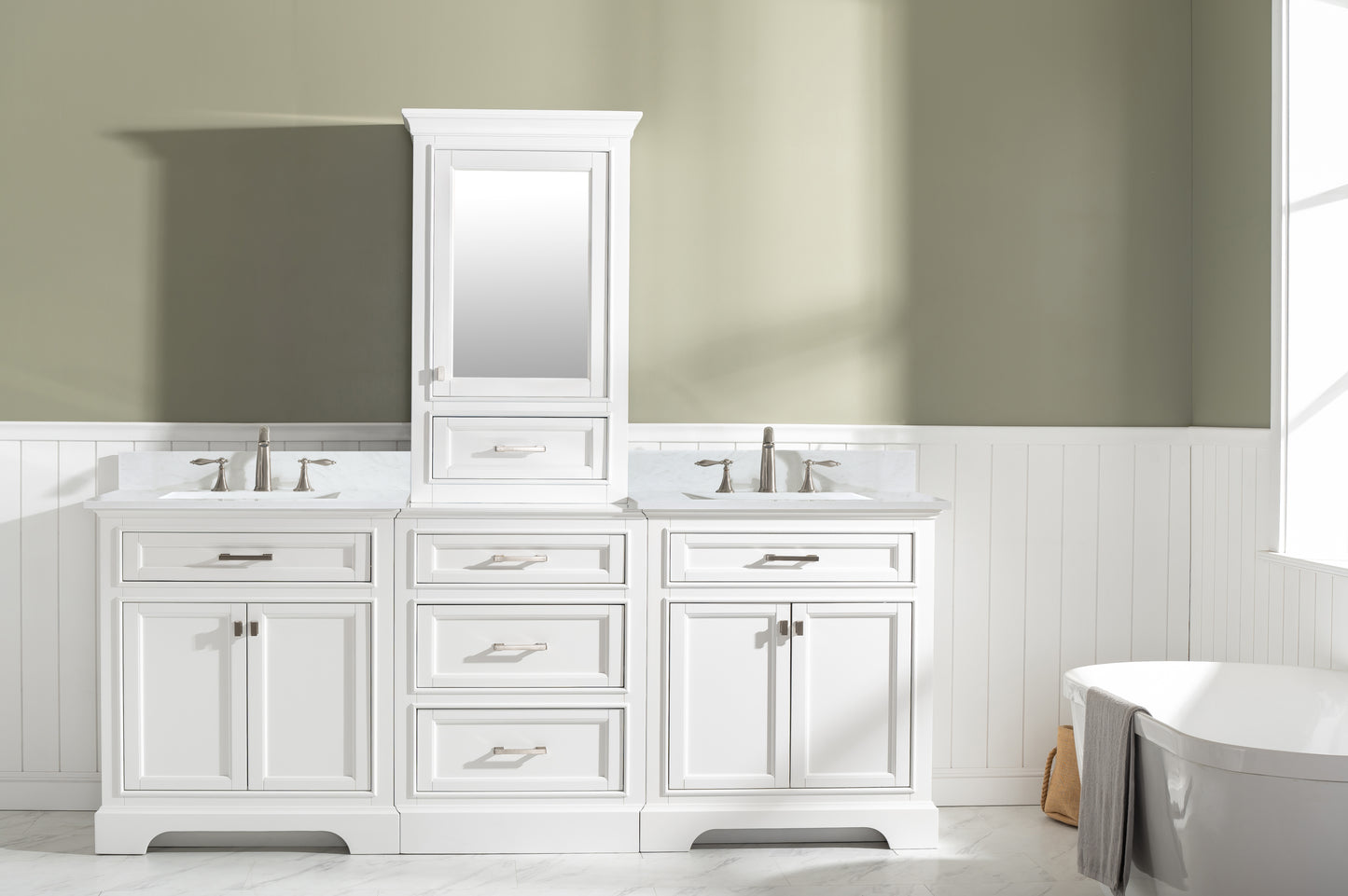 Milano 84" Double Sink Bathroom Vanity Modular Set in White