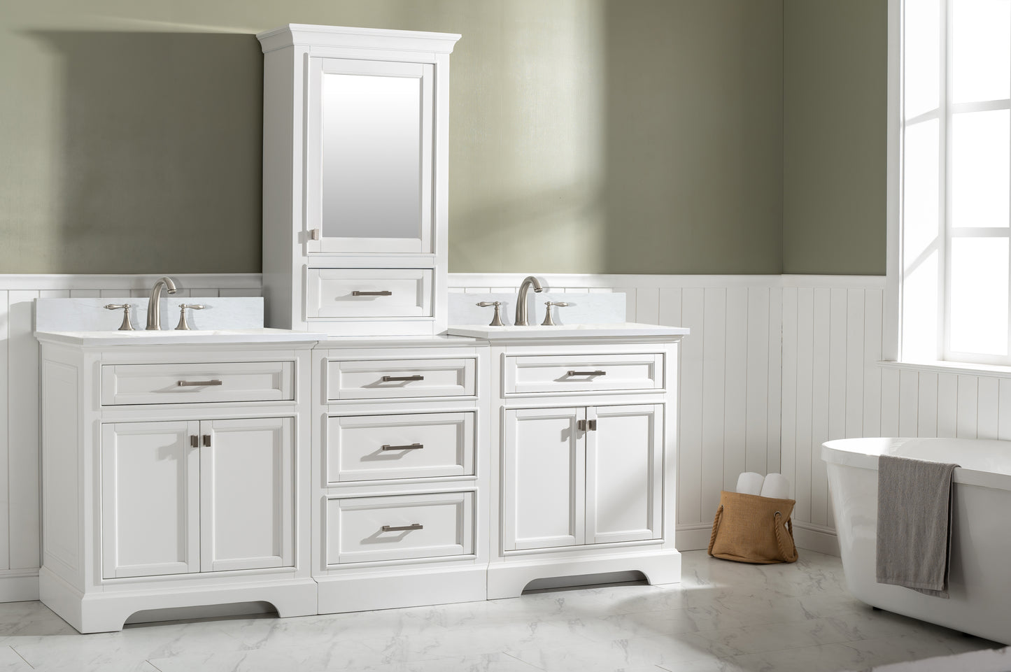 Milano 84" Double Sink Bathroom Vanity Modular Set in White