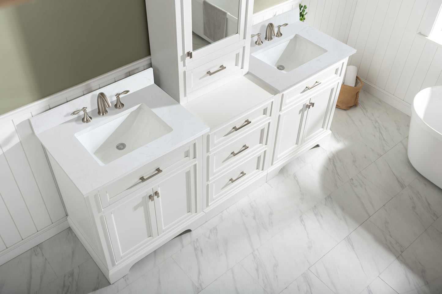 Milano 84" Double Sink Bathroom Vanity Modular Set in White