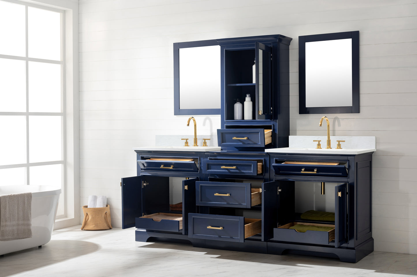 Milano 96" Double Sink Bathroom Vanity Modular Set in Blue