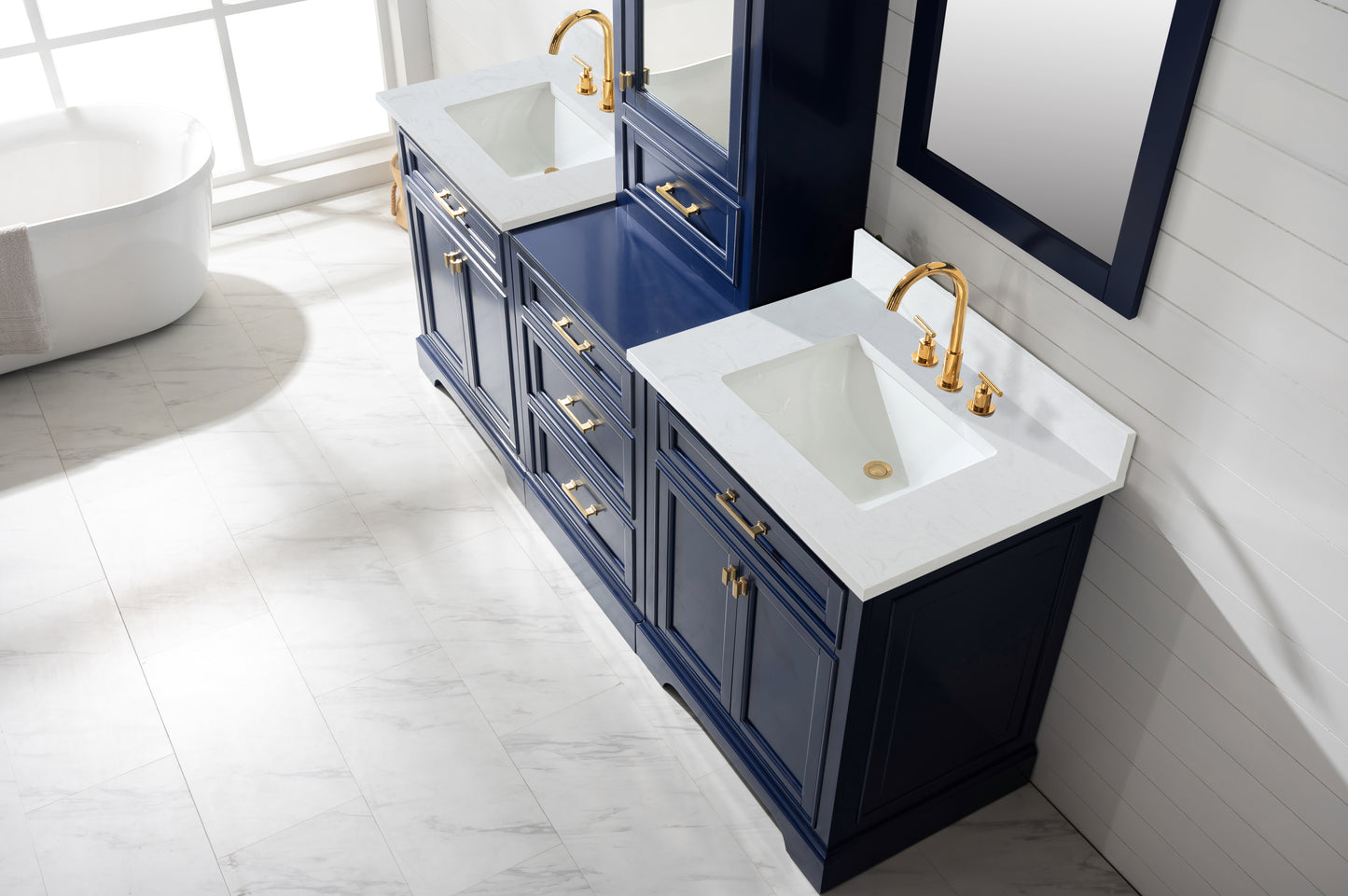 Milano 96" Double Sink Bathroom Vanity Modular Set in Blue