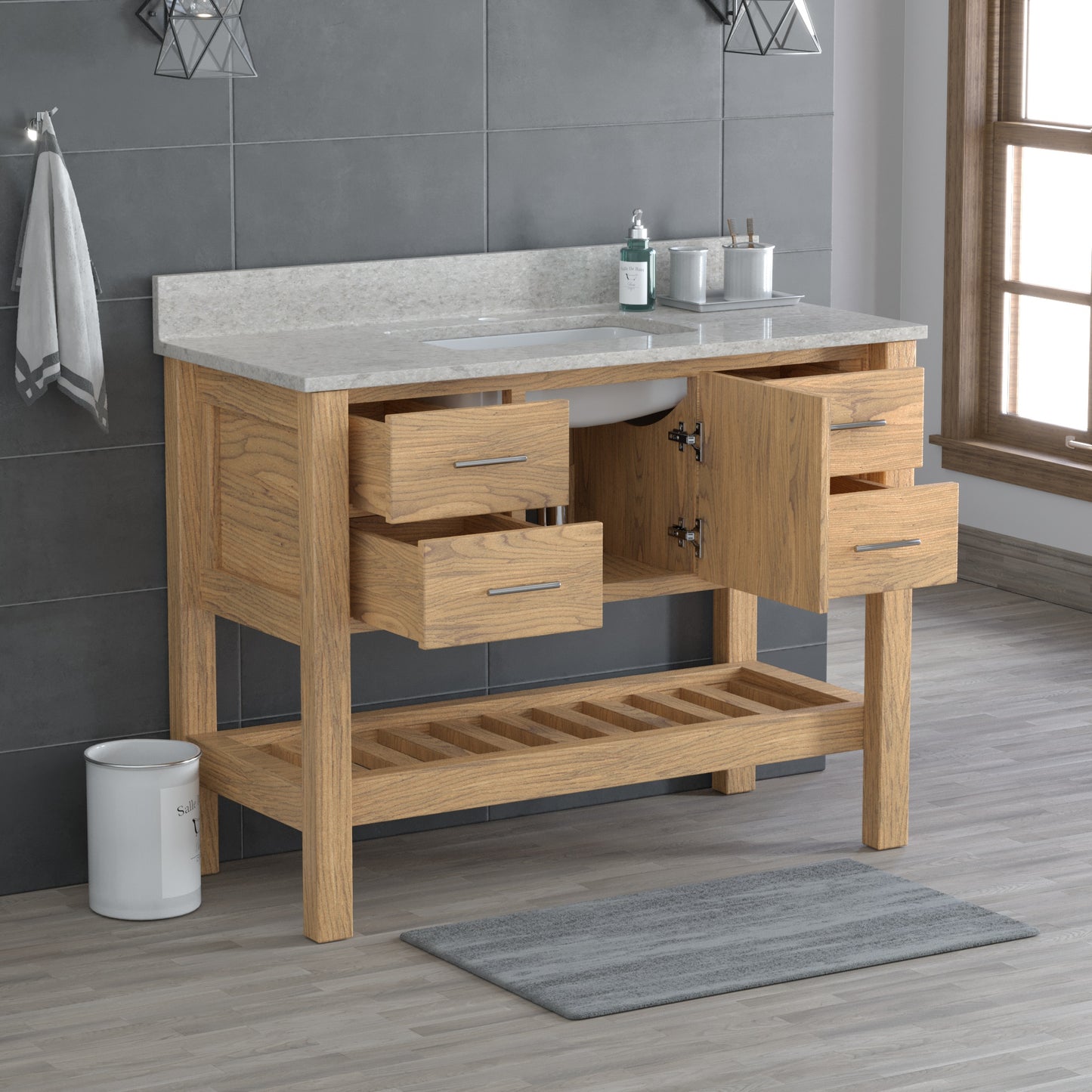 USA Patriot 48 Inch Oak Bathroom Vanity – Olympus Counter