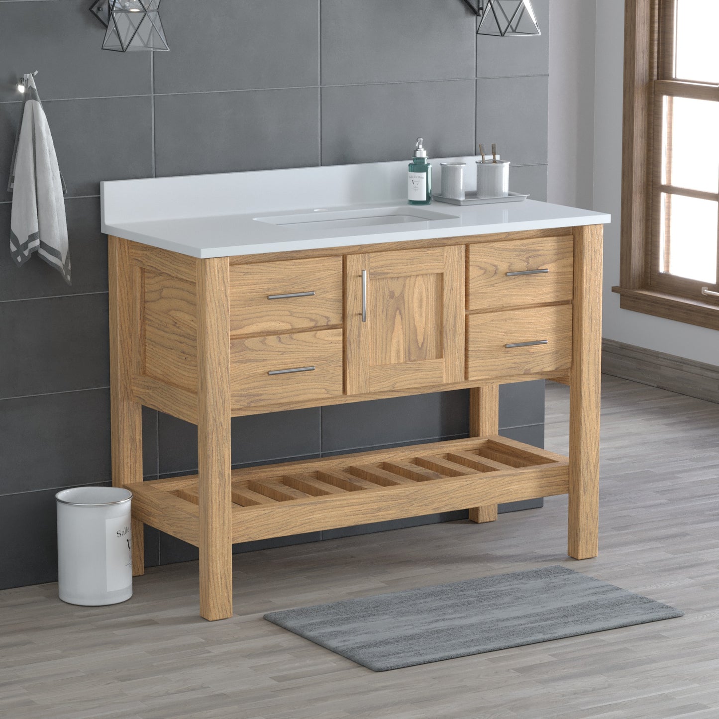 USA Patriot 48 Inch Oak Bathroom Vanity - White Counter