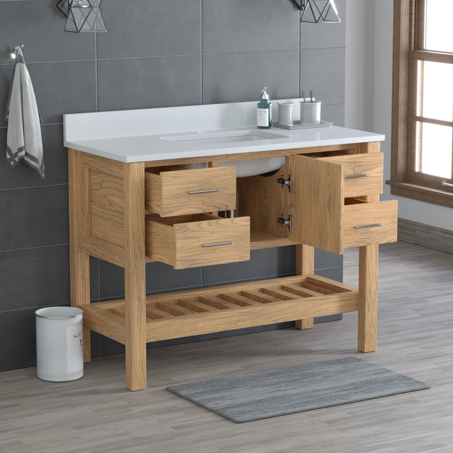USA Patriot 48 Inch Oak Bathroom Vanity - White Counter
