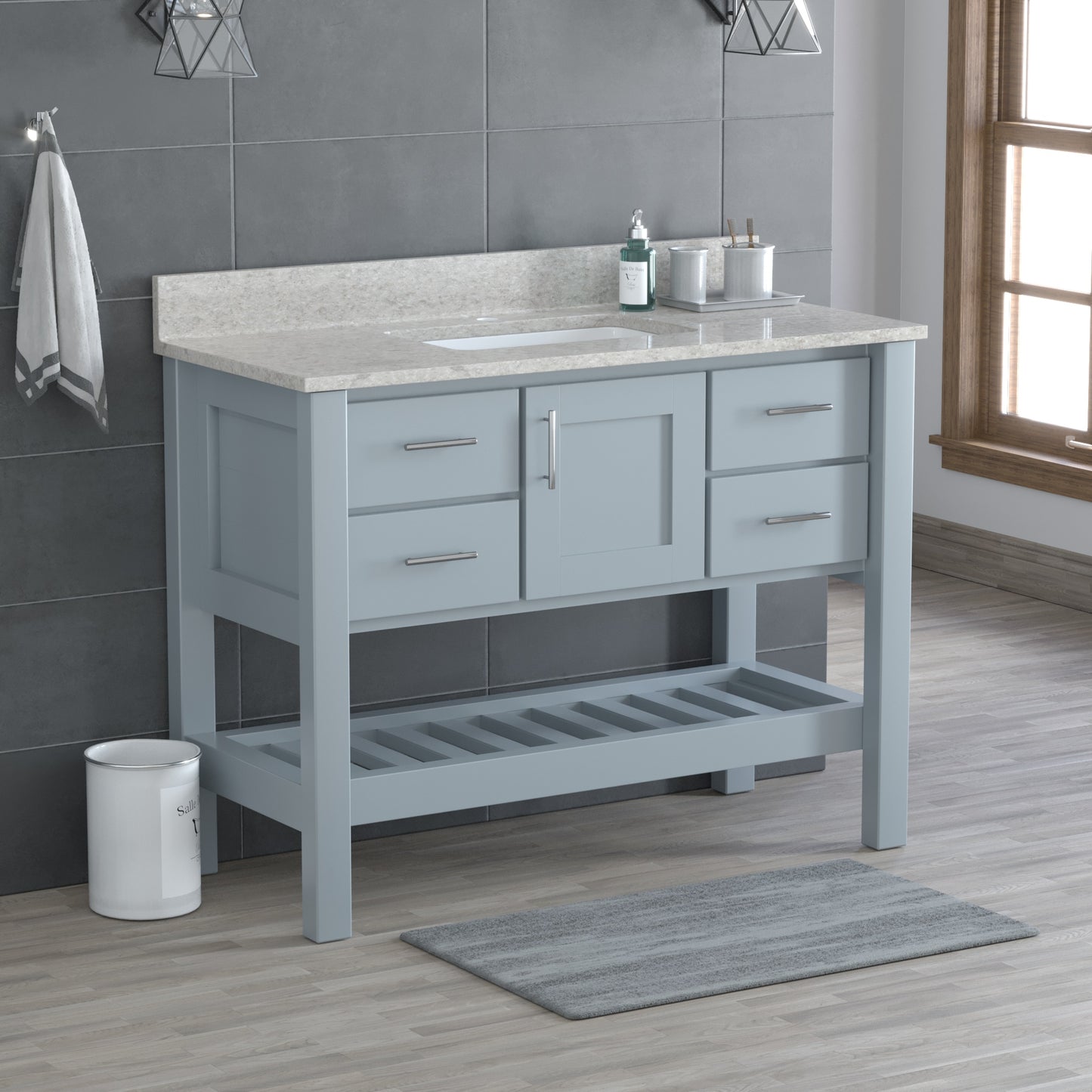 USA Patriot 48 Inch Gray Bathroom Vanity – Olympus Counter