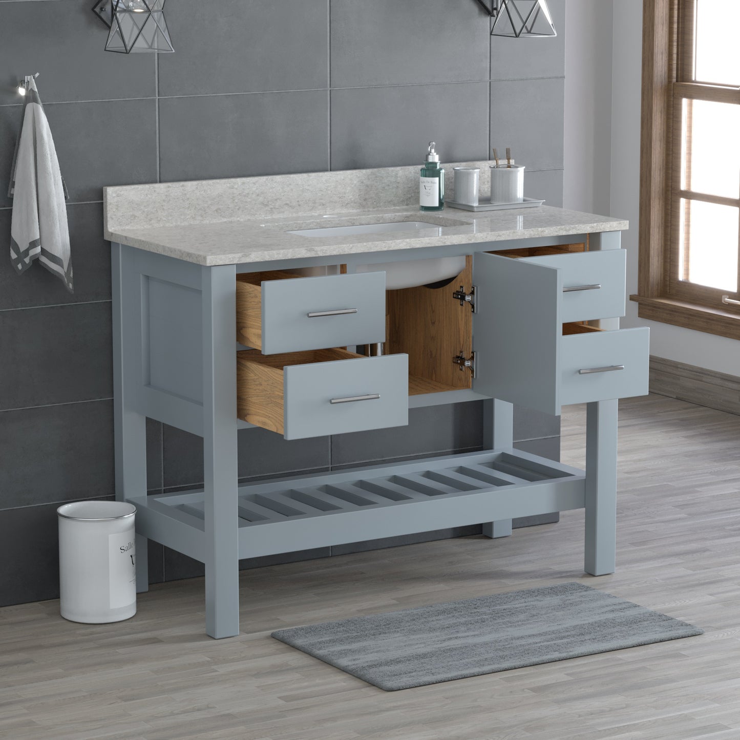 USA Patriot 48 Inch Gray Bathroom Vanity – Olympus Counter