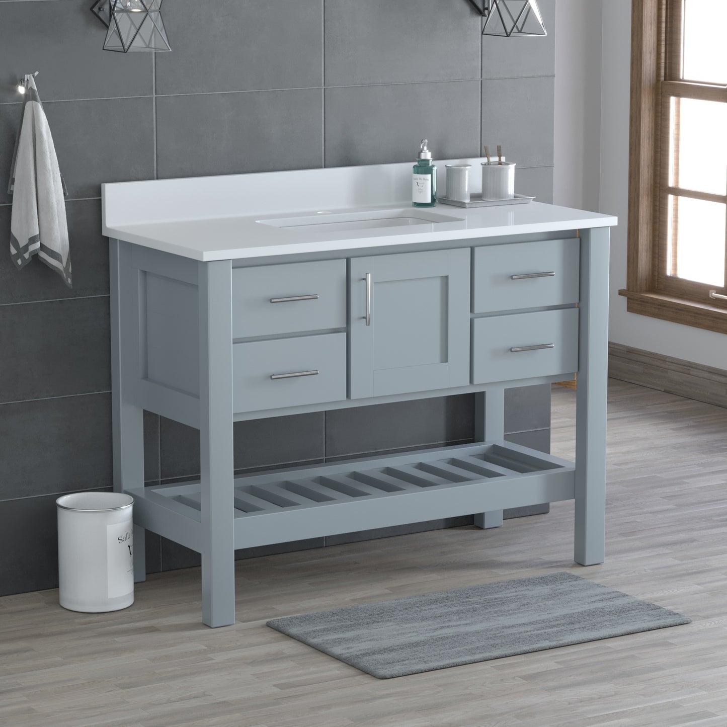 USA Patriot 48 Inch Gray Bathroom Vanity - White Counter