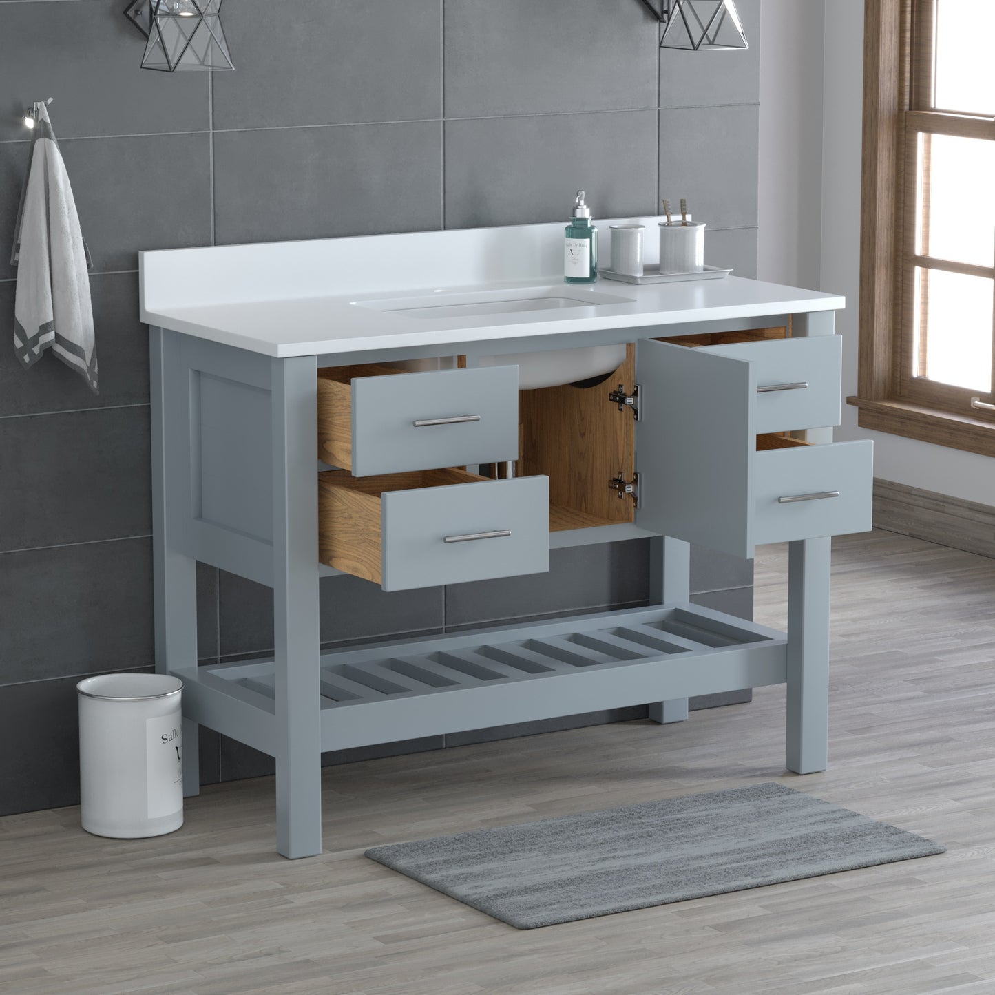 USA Patriot 48 Inch Gray Bathroom Vanity - White Counter