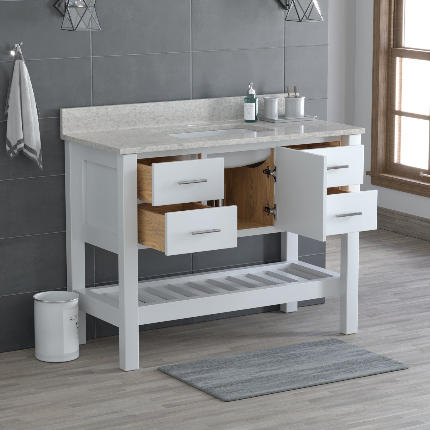 USA Patriot 48 Inch White Bathroom Vanity – Olympus Counter