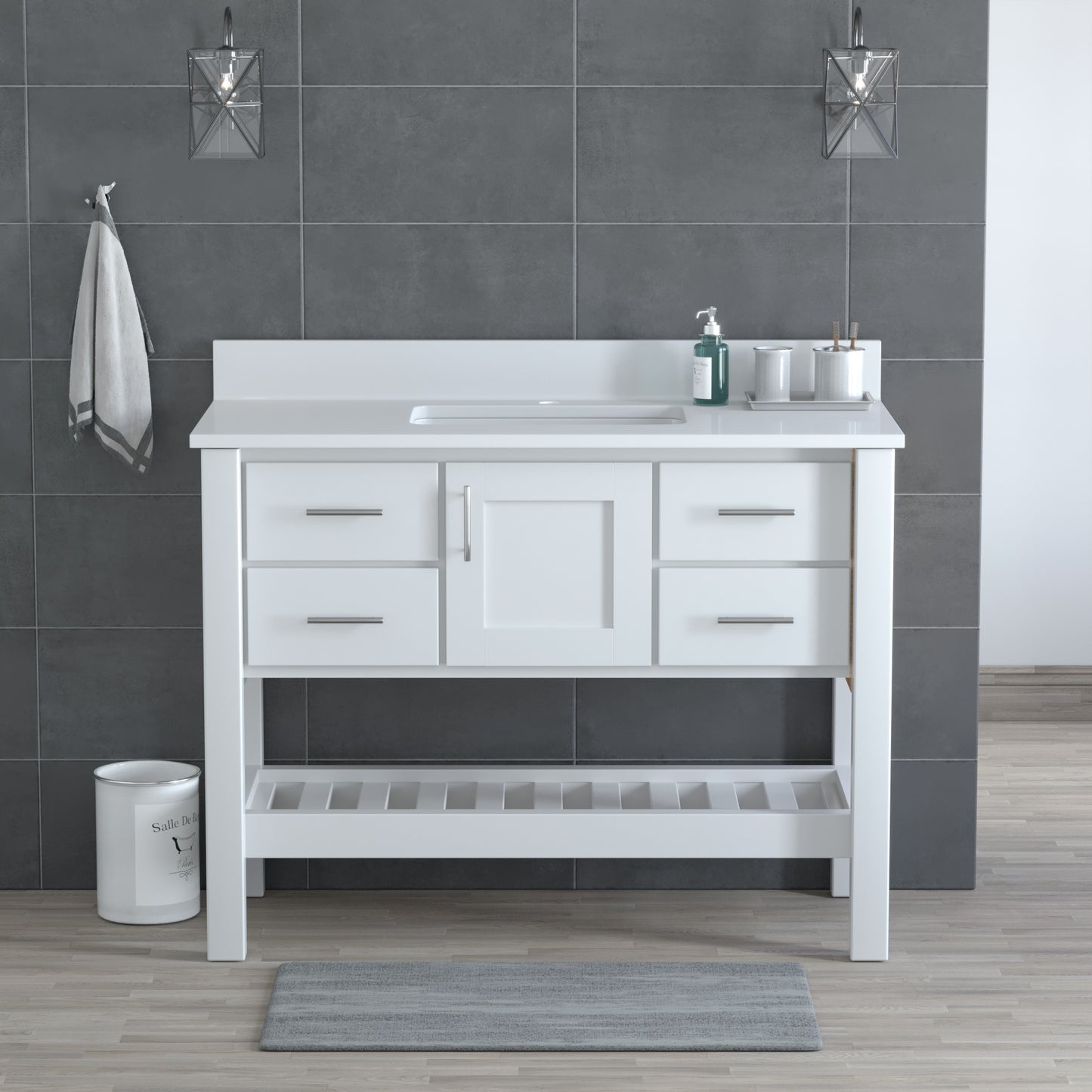 USA Patriot 48 Inch White Bathroom Vanity - White Counter