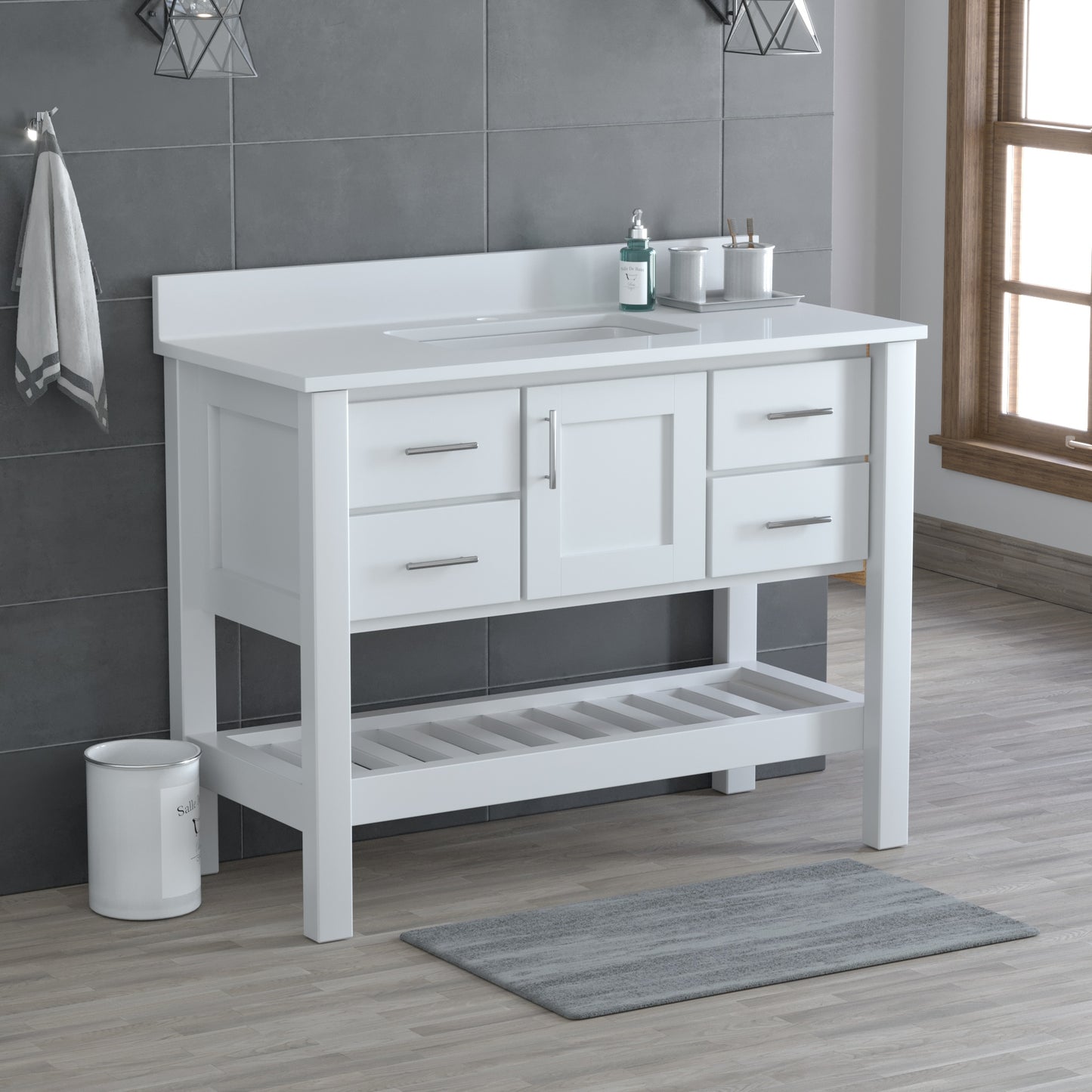 USA Patriot 48 Inch White Bathroom Vanity - White Counter