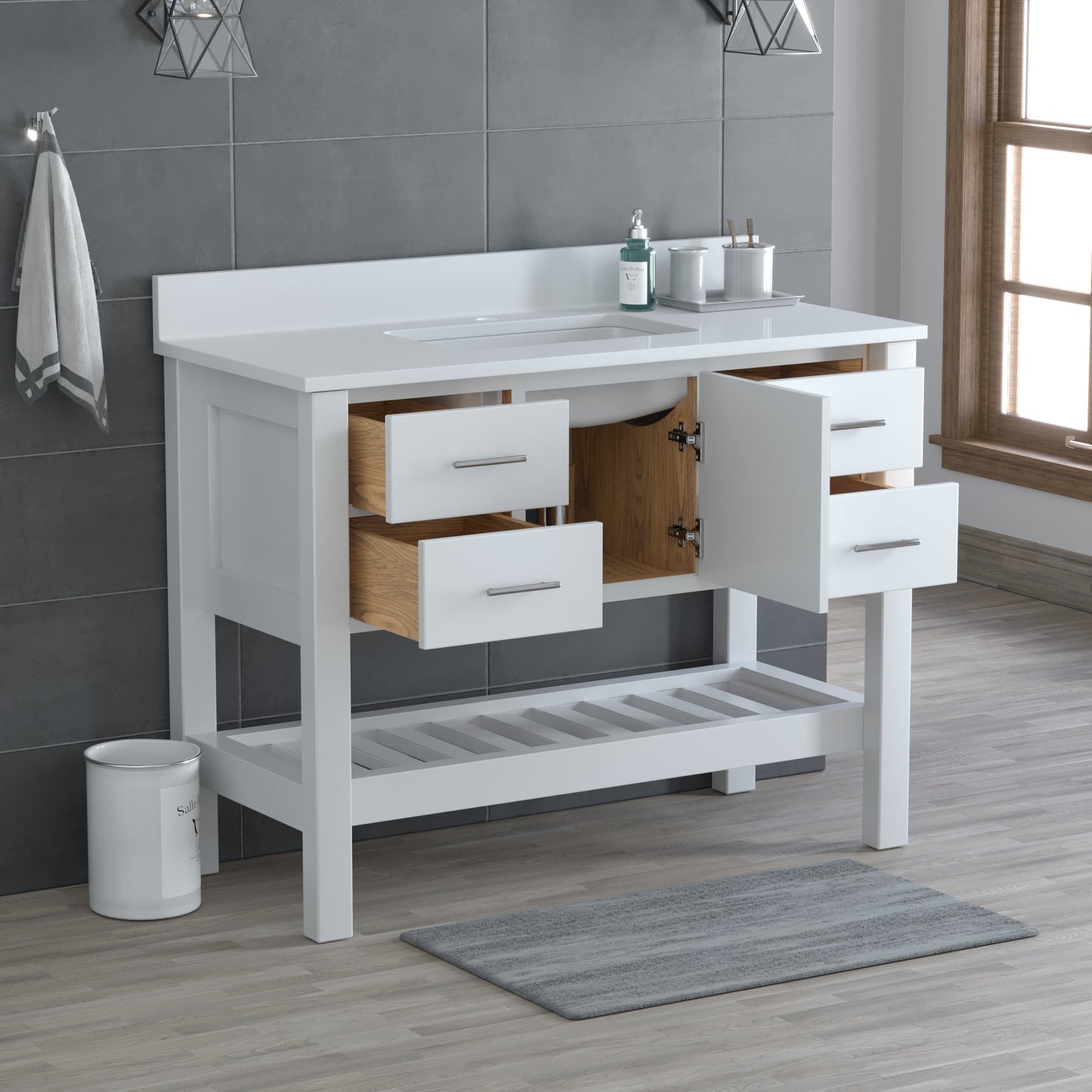 USA Patriot 48 Inch White Bathroom Vanity - White Counter