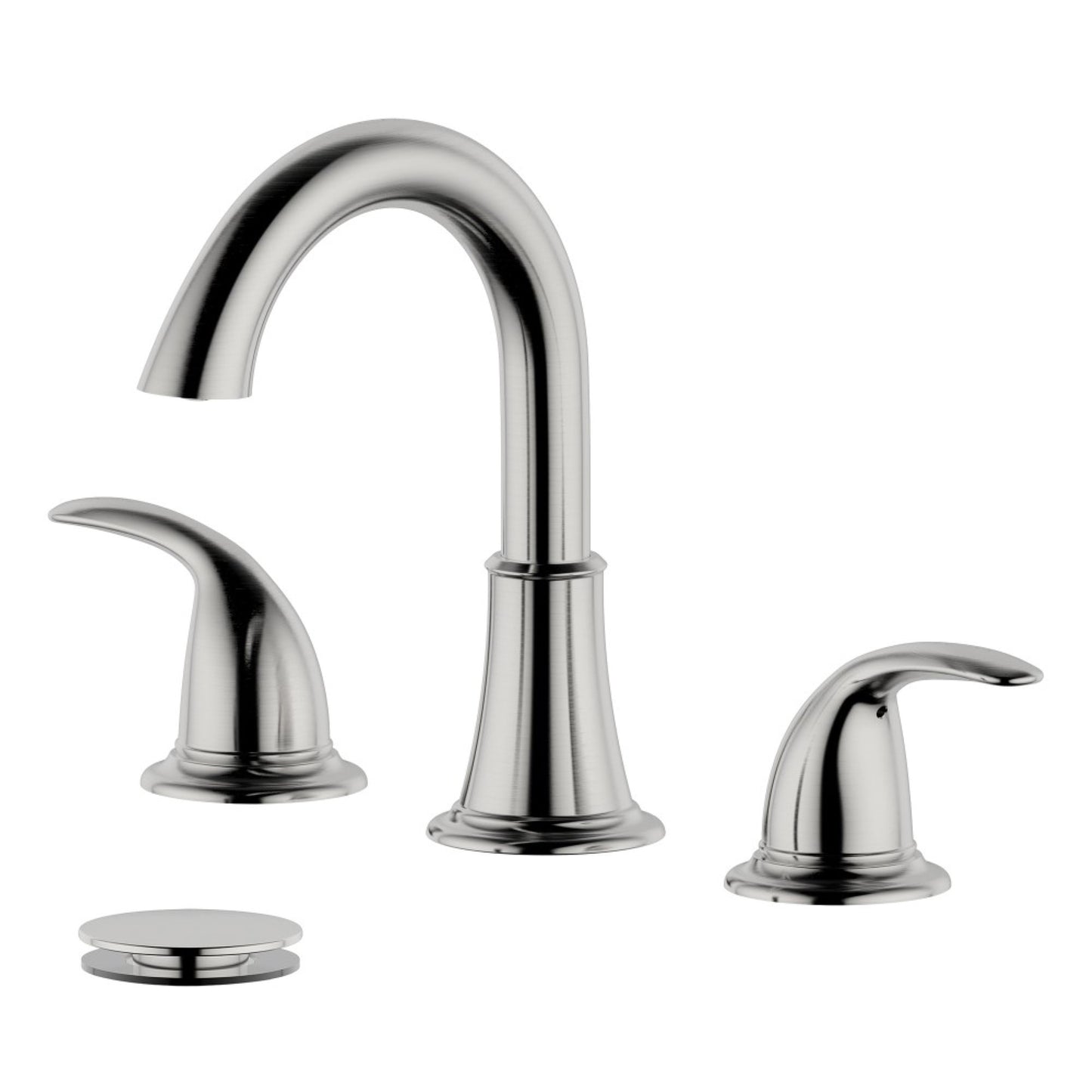 Karmel Double Handle Brushed Nickel Widespread Bathroom Faucet with Drain Assembly without Overflow