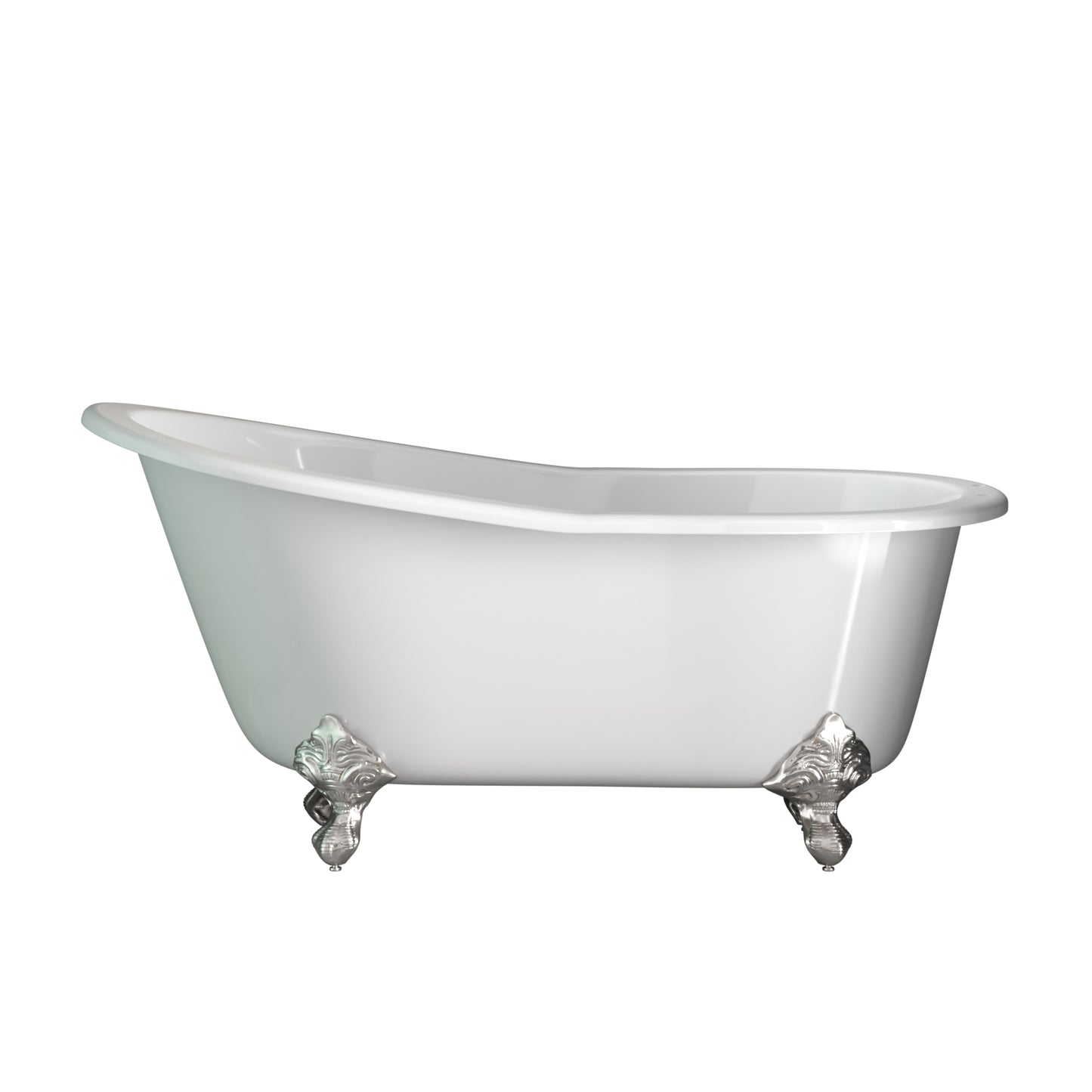 Cast Iron Slipper Clawfoot Tub 61" X 30" with 7" Deck Mount Faucet Drillings and British Telephone Style Faucet Complete Brushed Nickel Plumbing Package With Six Inch Deck Mount Risers