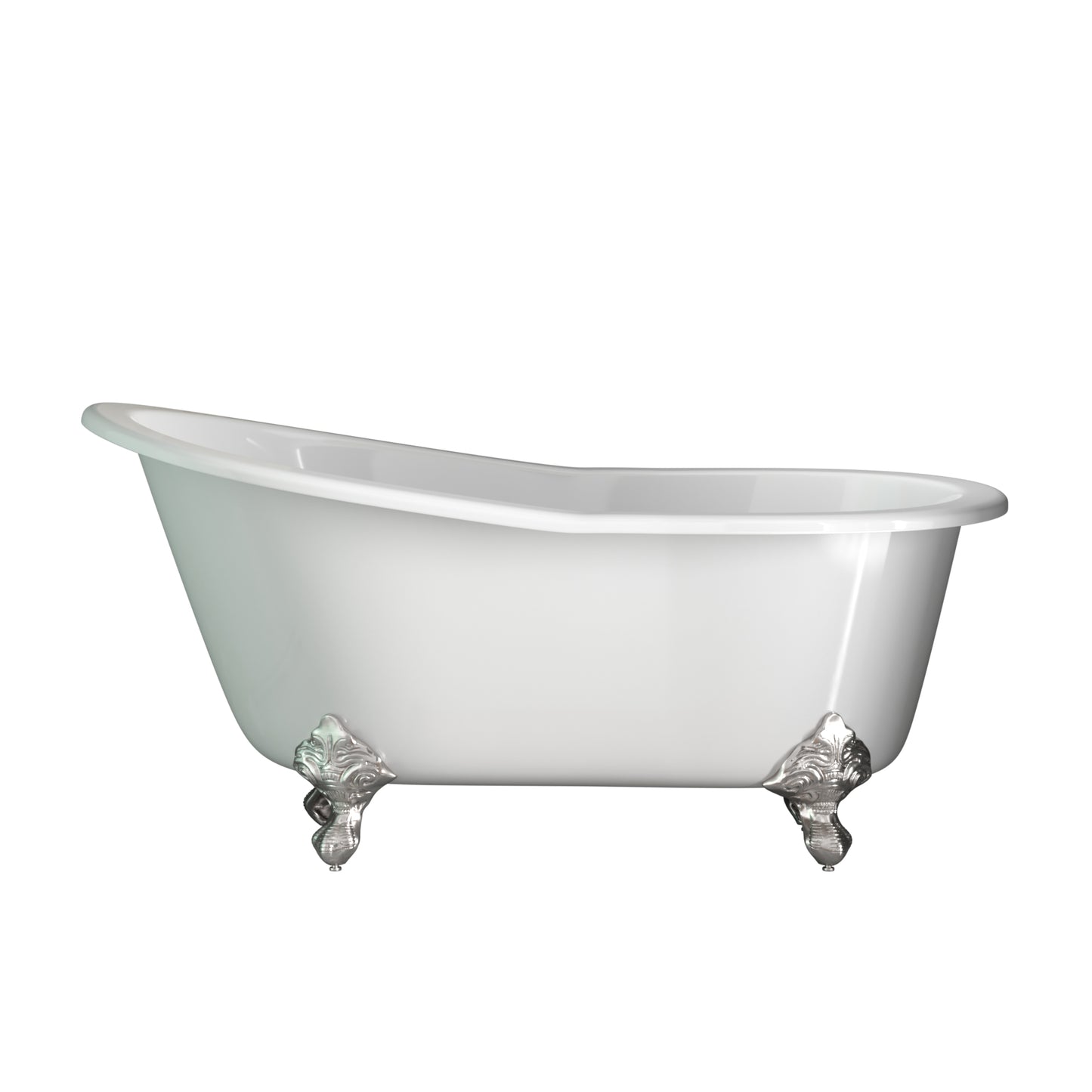 Cast Iron Slipper Clawfoot Tub 61" X 30" with No Faucet Drillings and Complete Free Standing British Telephone Faucet and Hand Held Shower Brushed Nickel Package