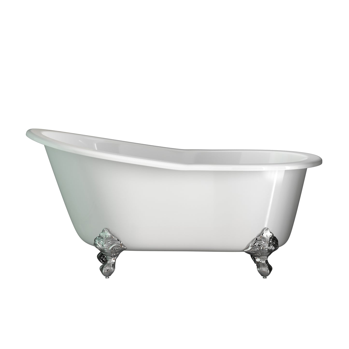 Cast Iron Slipper Clawfoot Tub 61" X 30" with No Faucet Drillings and Complete Free Standing British Telephone Faucet and Hand Held Shower Polished Chrome Package