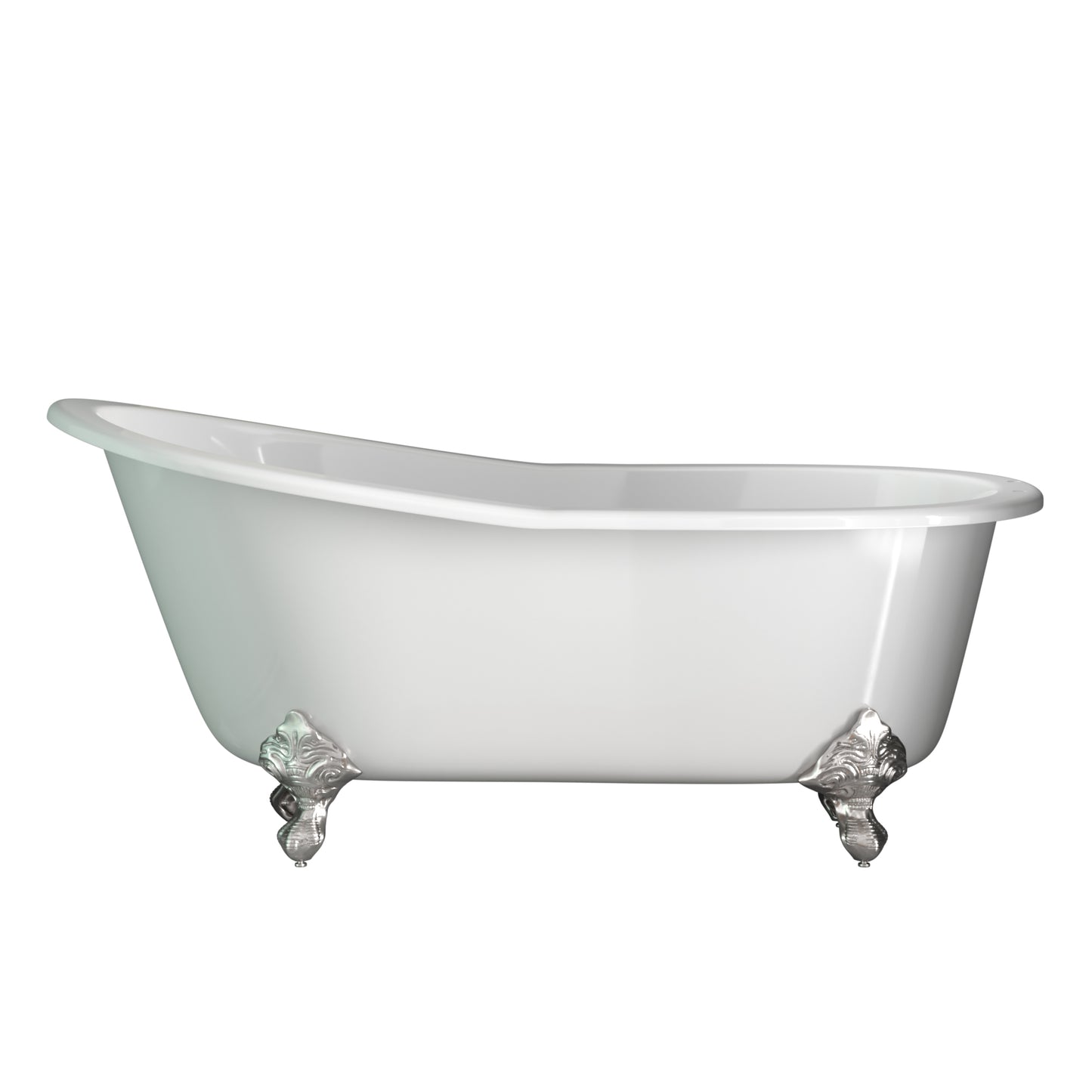 Cast Iron Slipper Clawfoot Tub 67" X 30" with 7" Deck Mount Faucet Drillings and British Telephone Style Faucet Complete Brushed Nickel Plumbing Package And Six Inch Deck Mount Risers