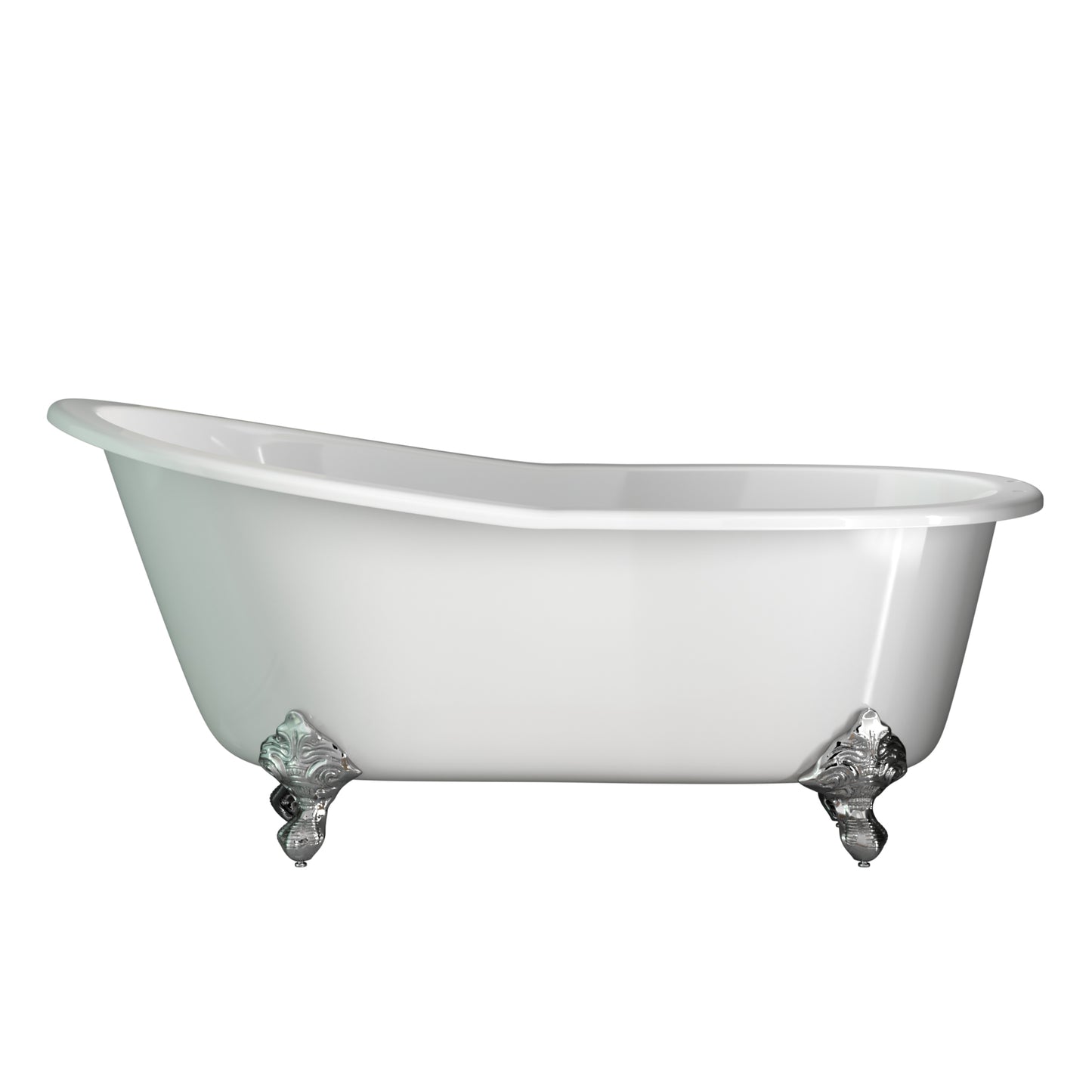 Cast Iron Slipper Clawfoot Tub 67" X 30" with 7" Deck Mount Faucet Drillings and British Telephone Style Faucet Complete Polished Chrome Plumbing Package With Six Inch Deck Mount Risers