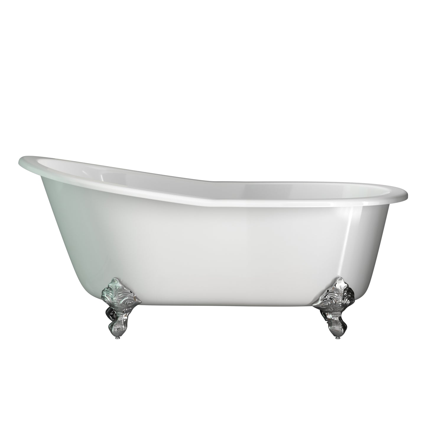 Cast Iron Slipper Clawfoot Tub 67" X 30" with No Faucet Drillings and Polished Chrome Feet