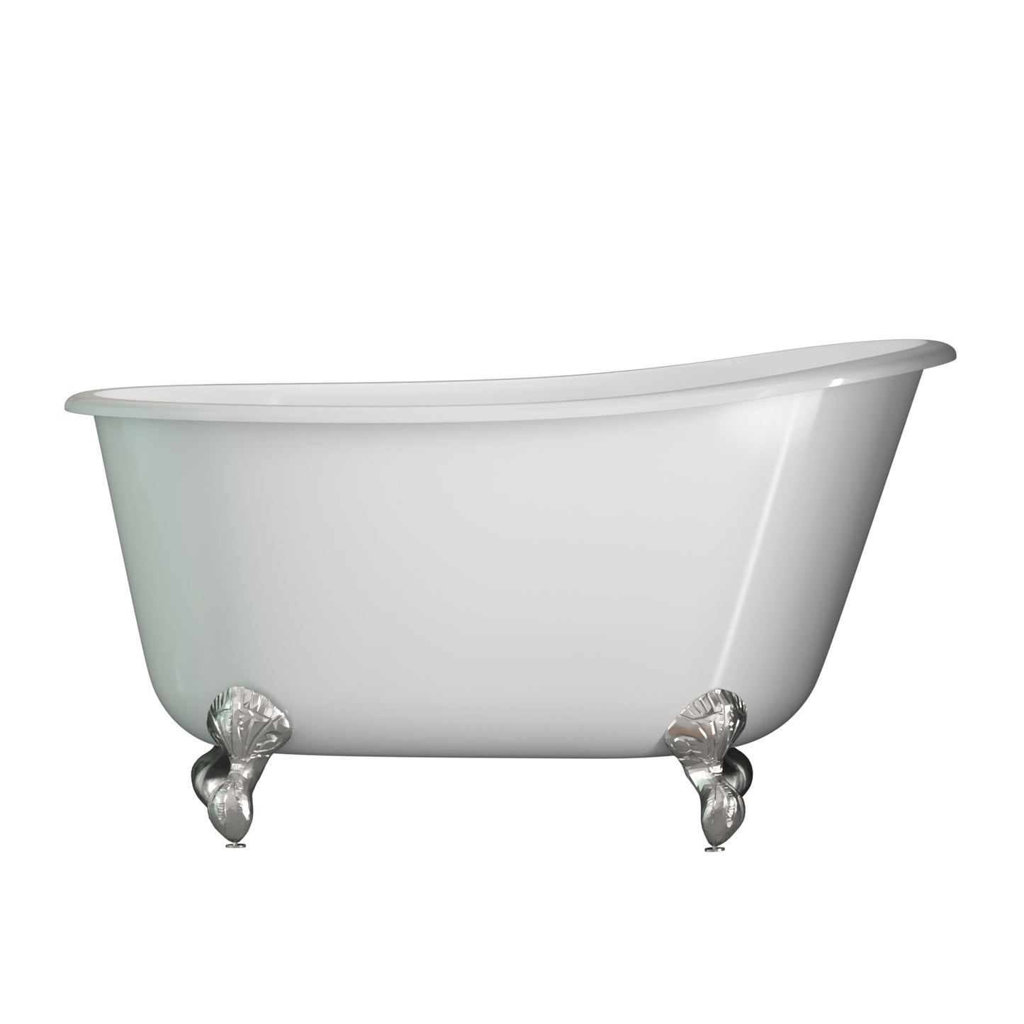Cast Iron Swedish Slipper Tub 54" X 30" with No Faucet Drillings and Complete Free Standing British Telephone Faucet and Hand Held Shower Brushed Nickel Plumbing Package