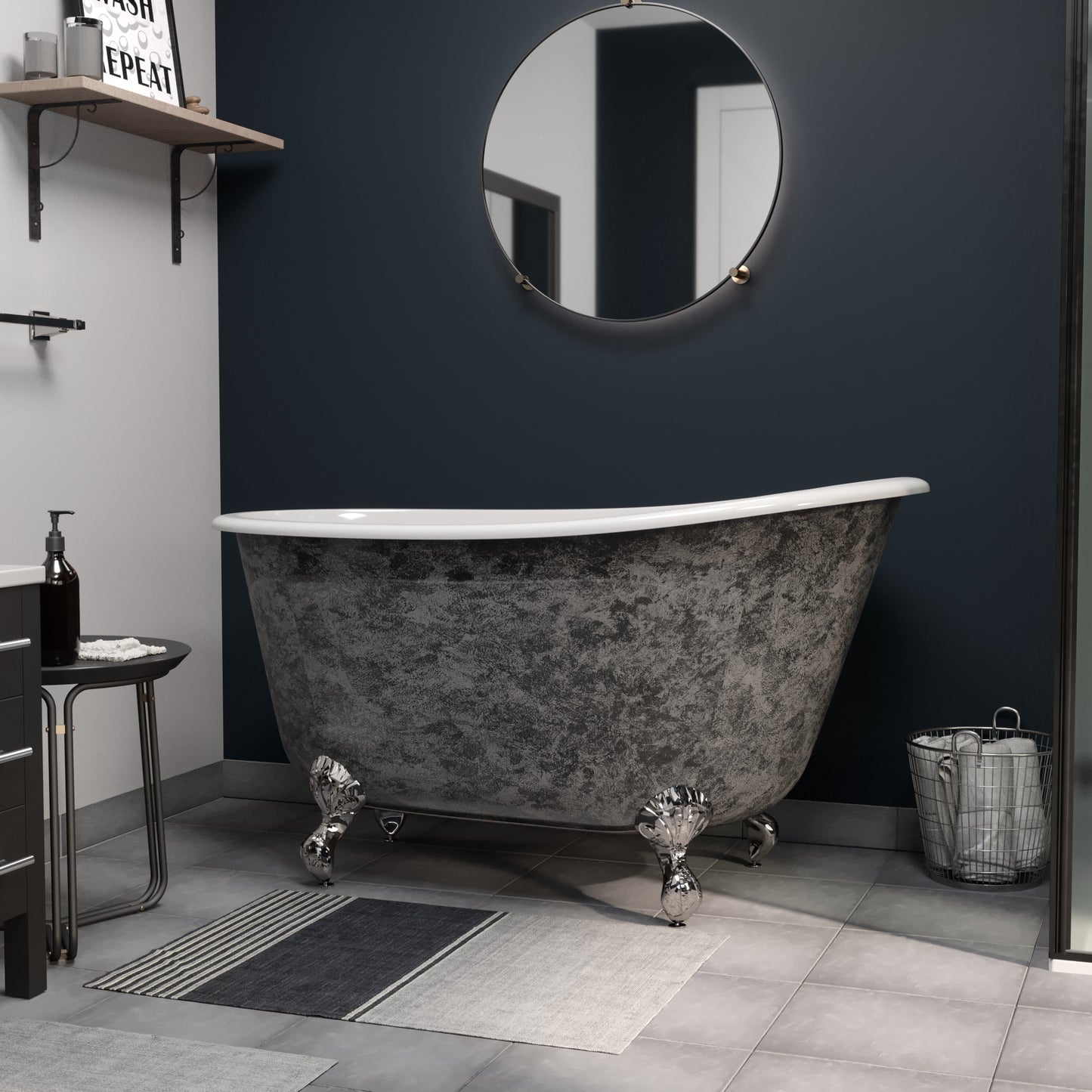 Scorched Platinum 54” Swedish Clawfoot Tub With Polished Chrome Feet.