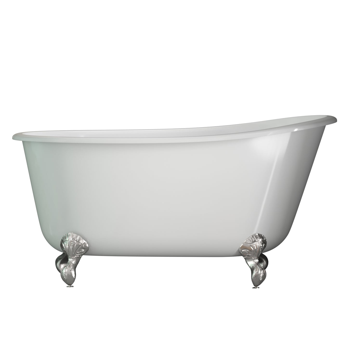 Cast Iron Swedish Slipper Tub 58" X 30" with No Faucet Drillings and Brushed Nickel Feet
