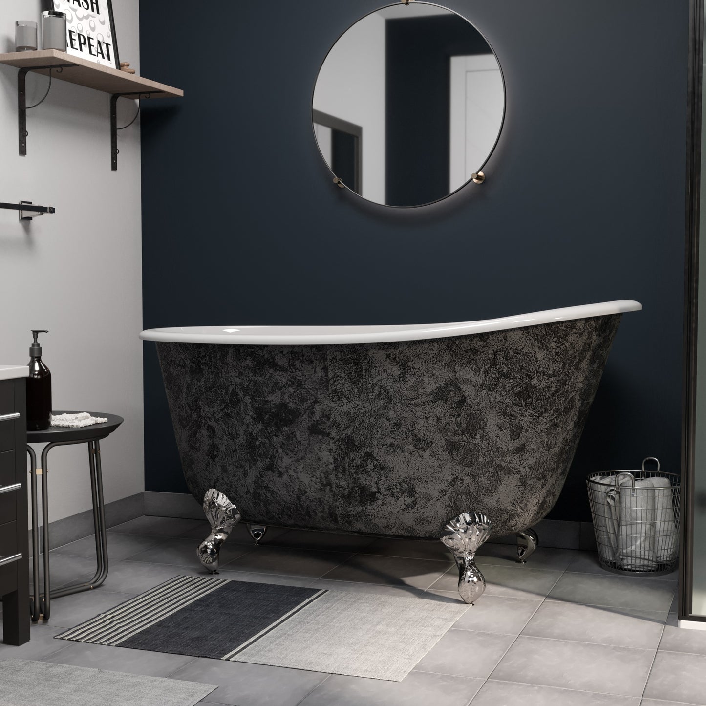 Scorched Platinum 58” Swedish Clawfoot Tub With Polished Chrome Feet