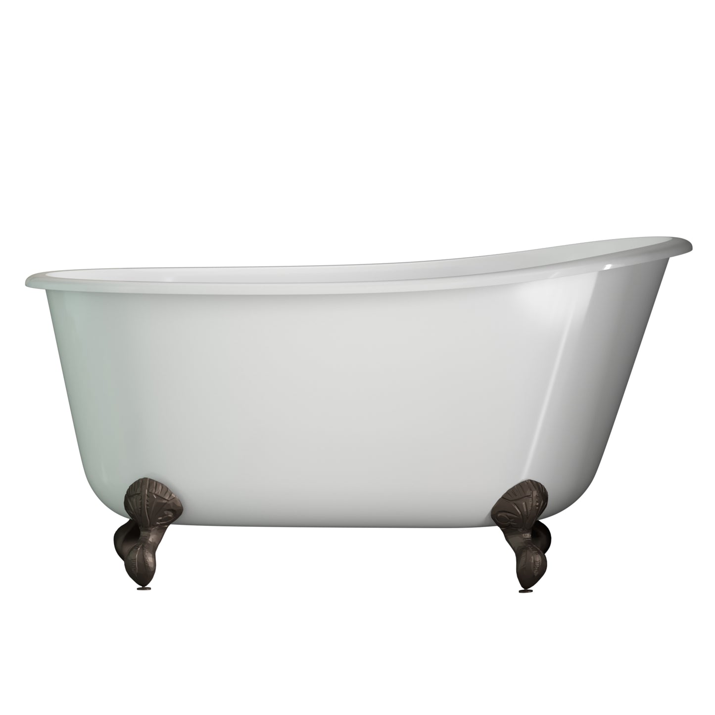 Cast Iron Swedish Slipper Tub 58" X 30" with no Faucet Drillings and Complete Oil Rubbed Bronze Free Standing English Telephone Style Faucet with Hand Held Shower Assembly Plumbing Package