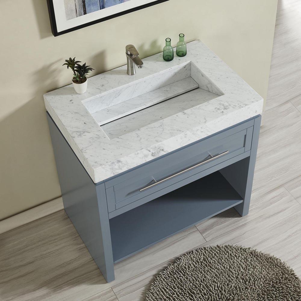 36" x 23" x 3.5" Carrara White Marble Top with Single Ramp Sink (1-hole)