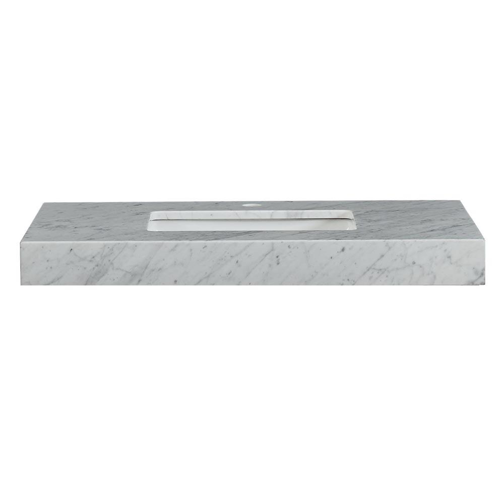 36" x 23" x 3.5" Carrara White Marble Top with Single Sink, Undermount White Rectangular Ceramic (1-hole)