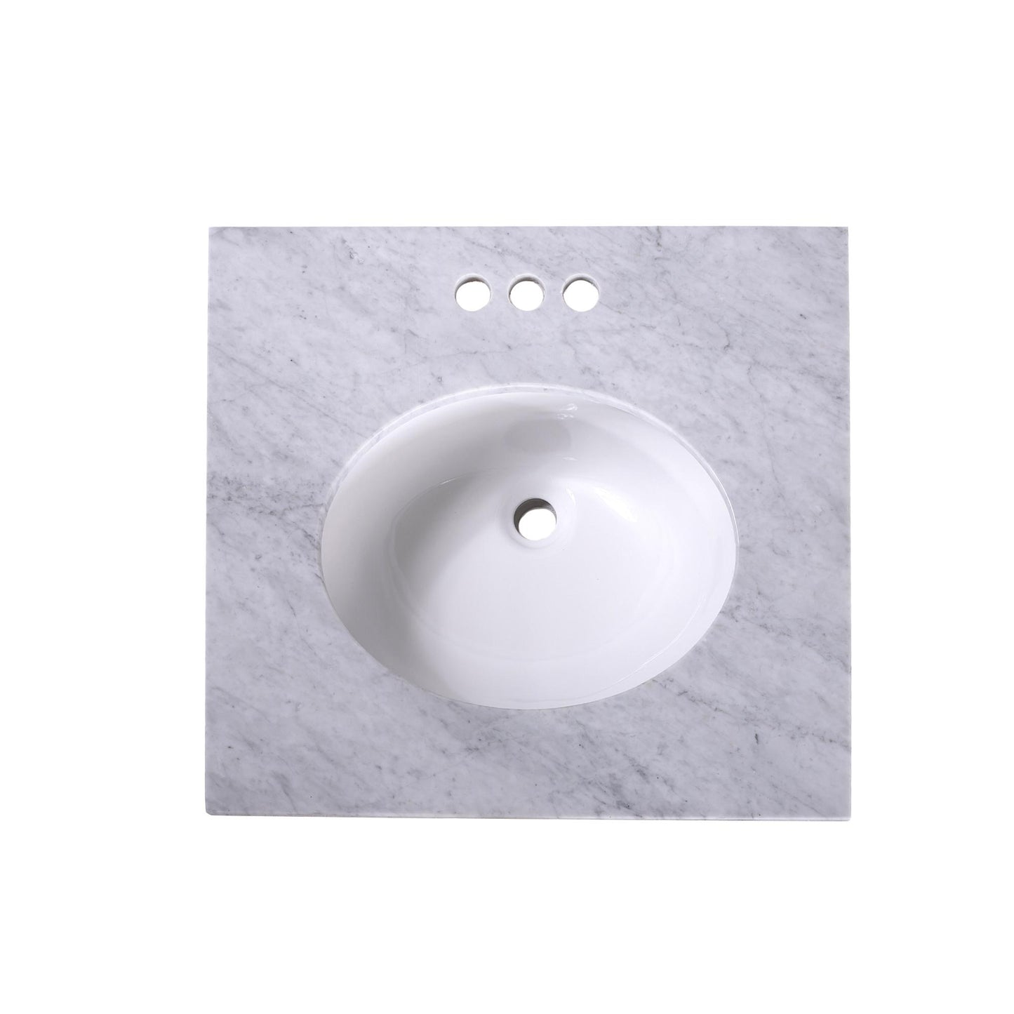 24" x 22" x 0.75" Carrara White Marble Top - 4" Backsplash, Single (Center) Oval Ceramic Sink (4"-center)