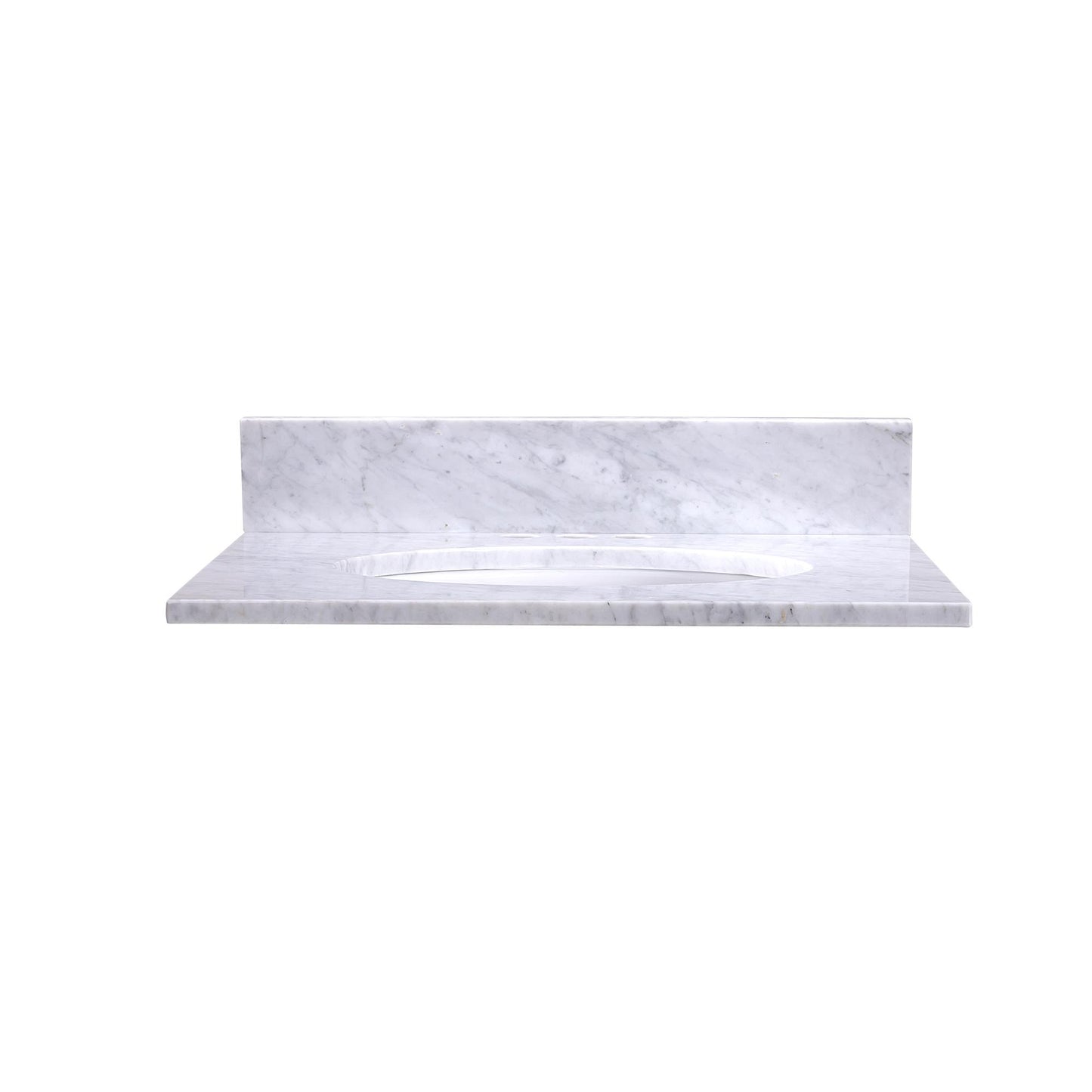 24" x 22" x 0.75" Carrara White Marble Top - 4" Backsplash, Single (Center) Oval Ceramic Sink (4"-center)