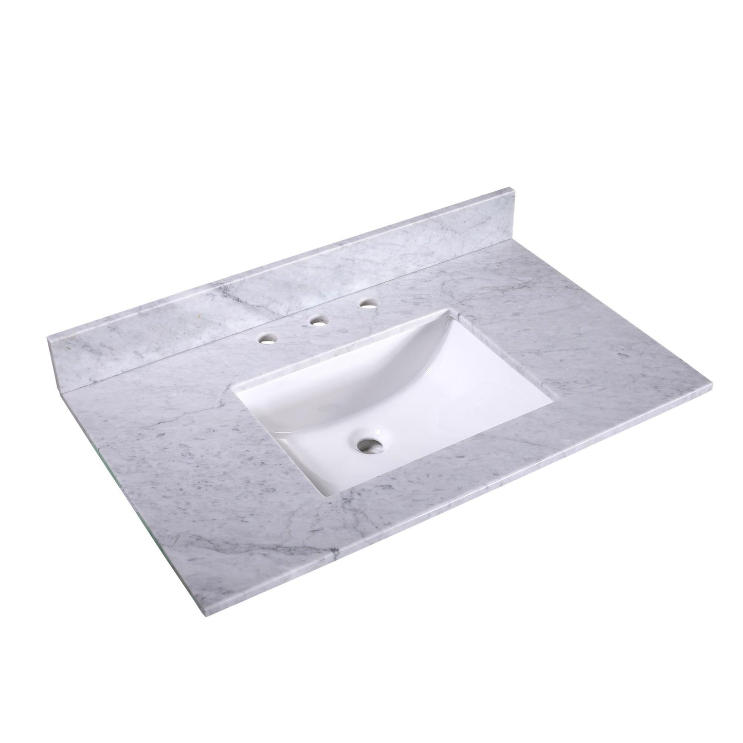 36" x 22" x 0.75" Carrara White Marble Top - 4" Backsplash, Single (Center) Rectangle Ceramic Sink (8"-spread)