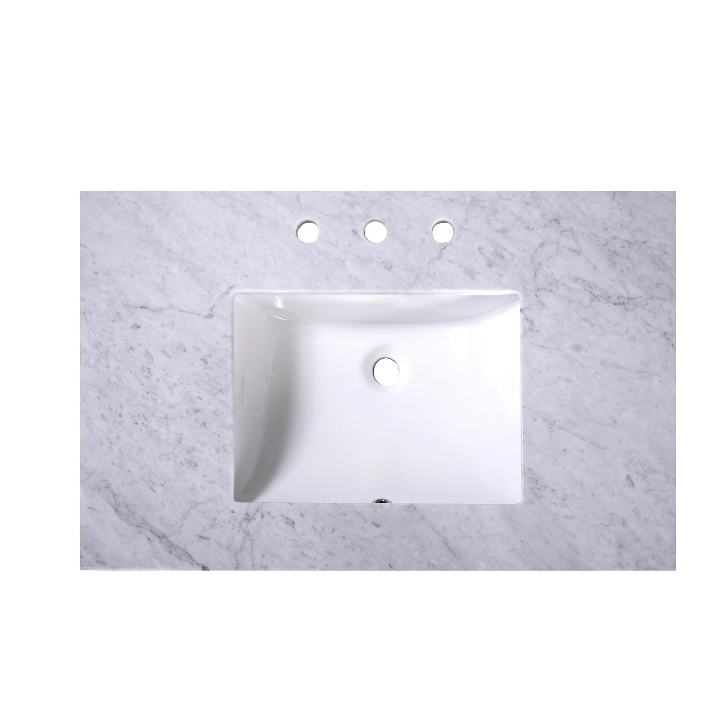 36" x 22" x 0.75" Carrara White Marble Top - 4" Backsplash, Single (Center) Rectangle Ceramic Sink (8"-spread)