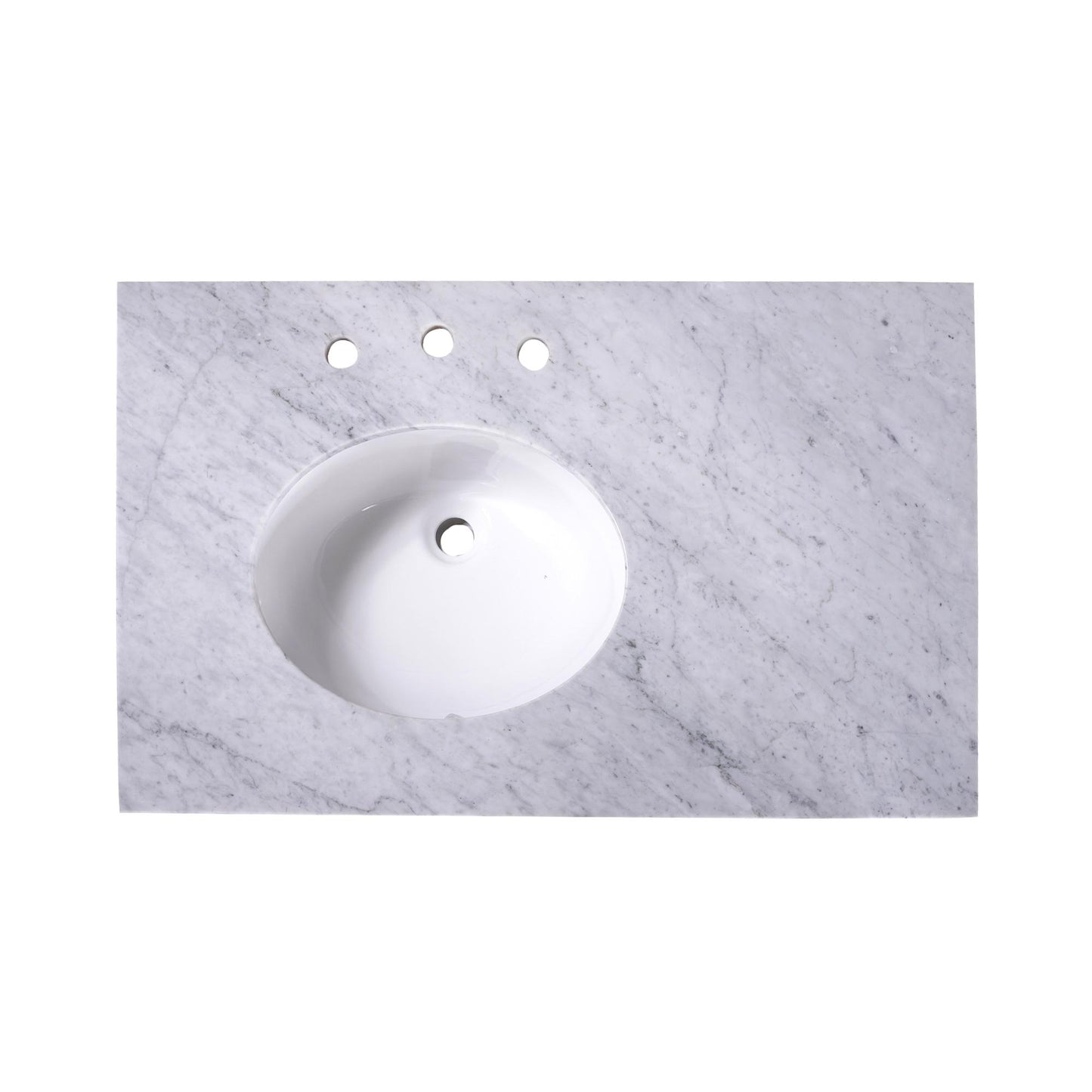 36" x 22" x 0.75" Carrara White Marble Top - 4" Backsplash, Single (Left) Oval Ceramic Sink (8"-spread)