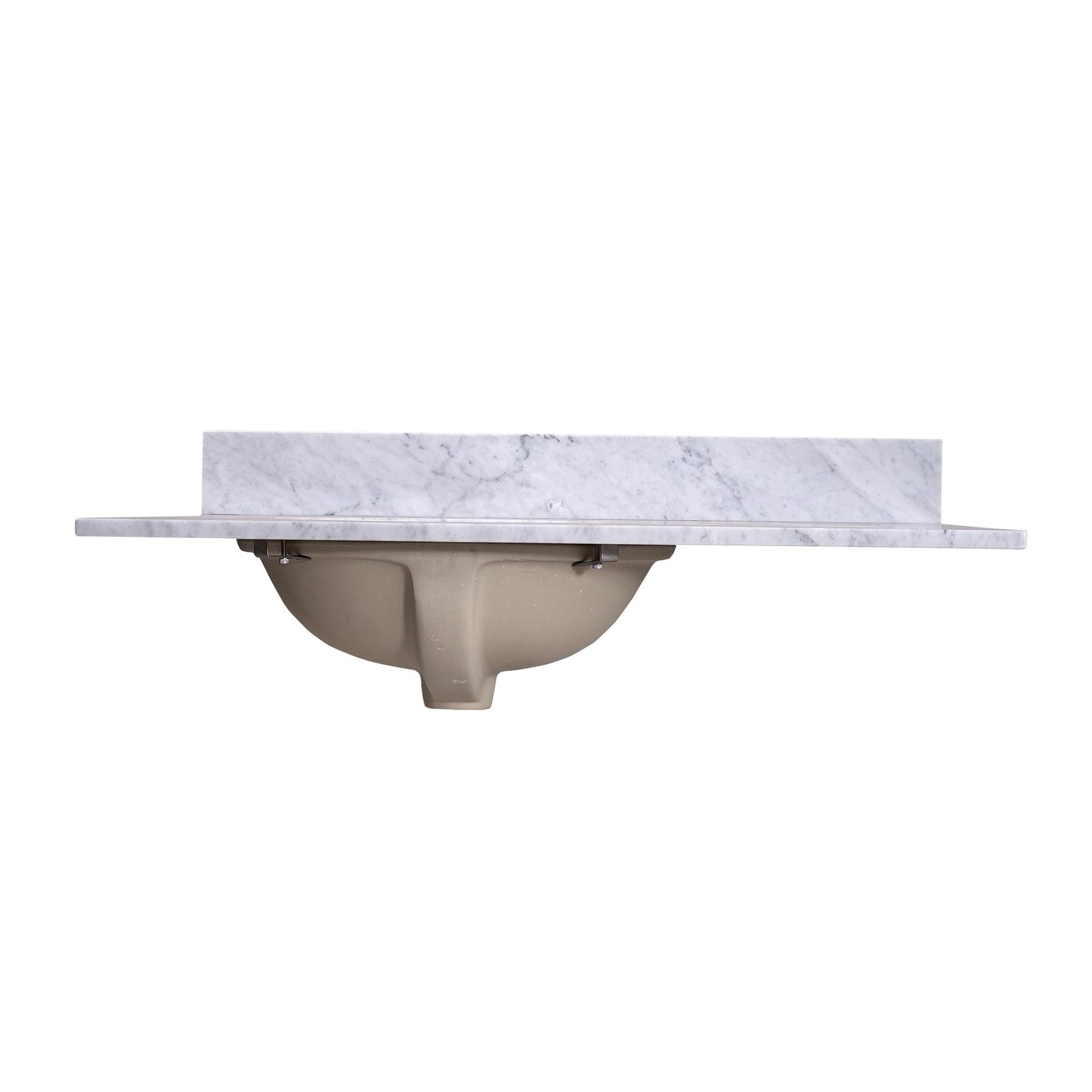 36" x 22" x 0.75" Carrara White Marble Top - 4" Backsplash, Single (Left) Oval Ceramic Sink (8"-spread)