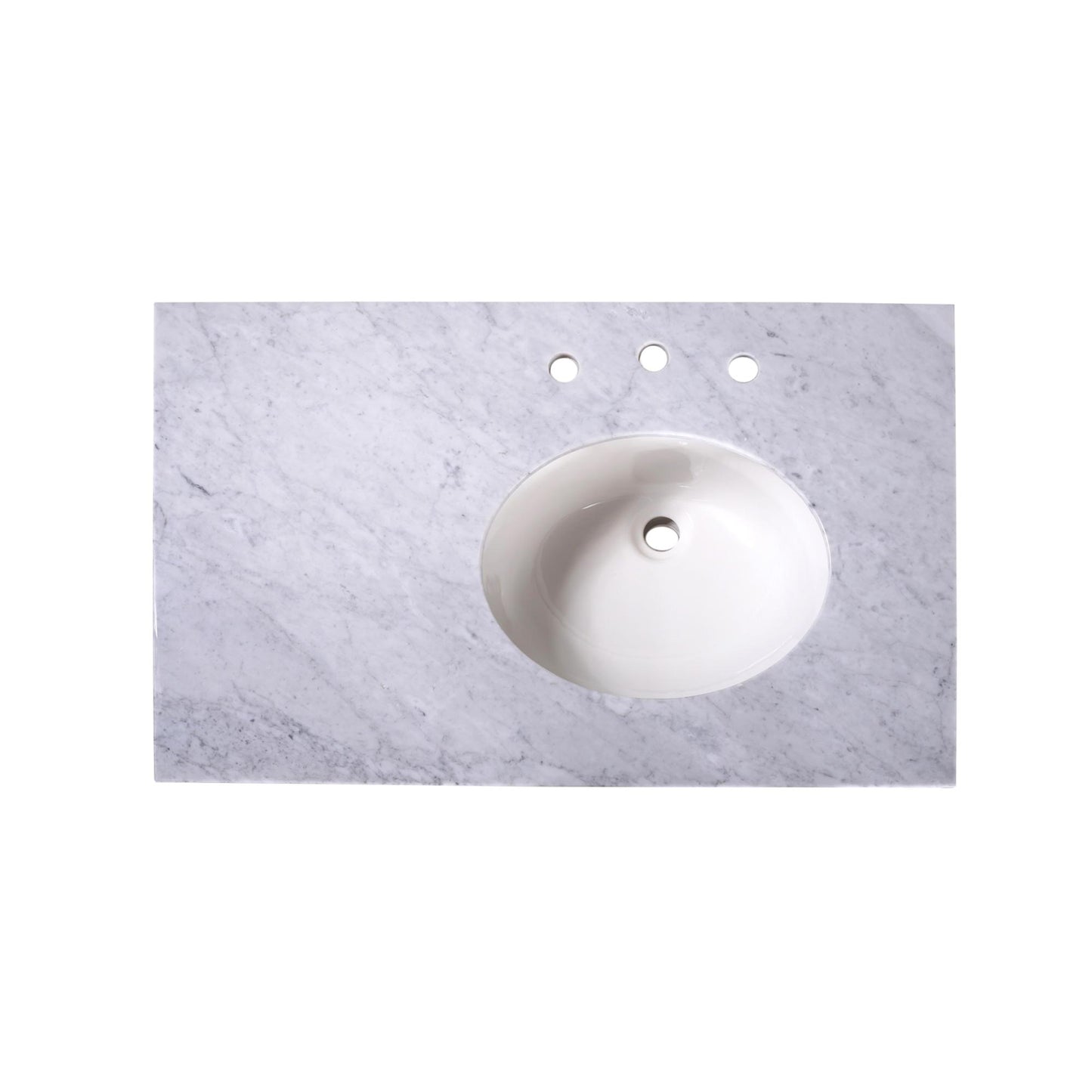 36" x 22" x 0.75" Carrara White Marble Top - 4" Backsplash, Single (Right) Oval Ceramic Sink (8"-spread)
