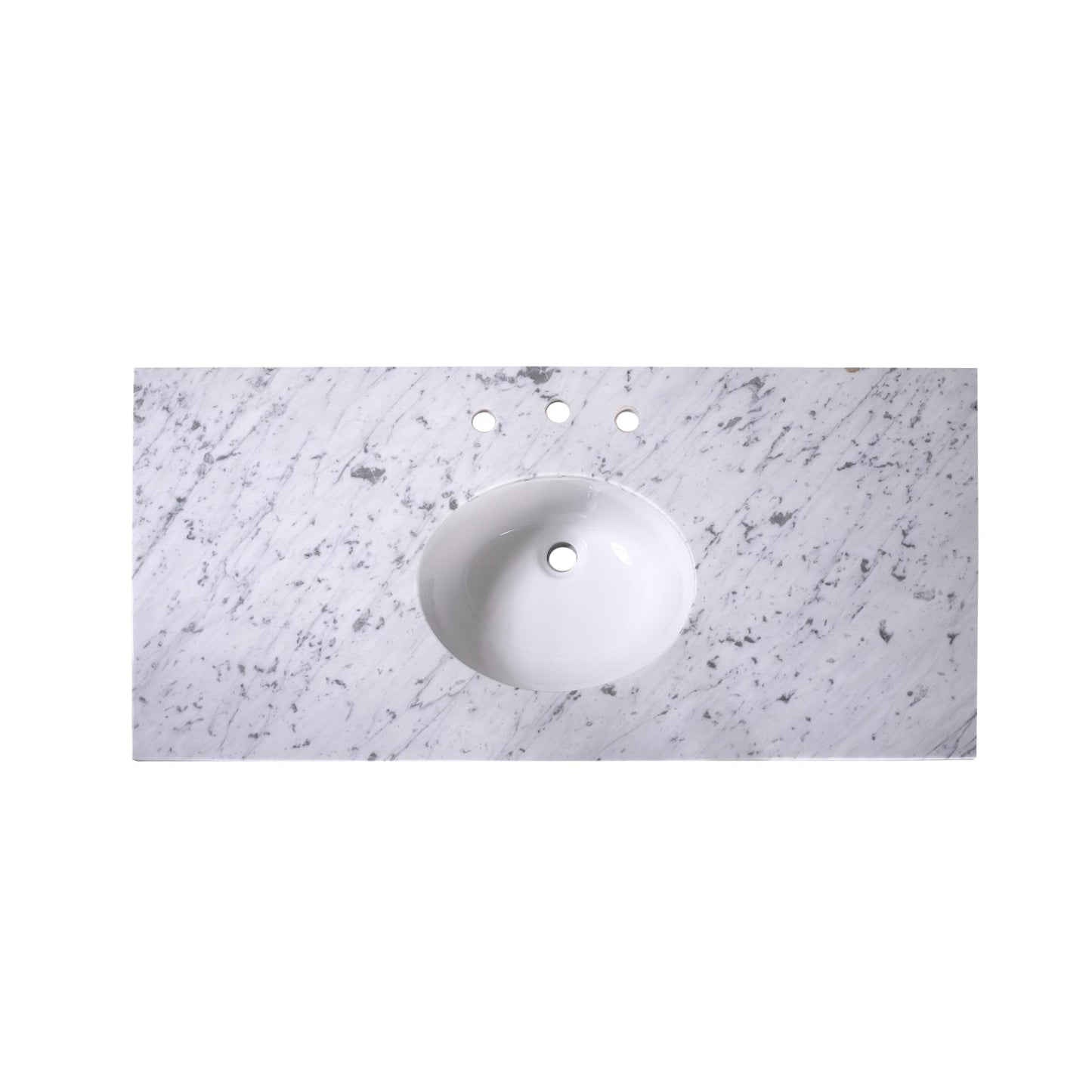48" x 22" x 0.75" Carrara White Marble Top - 4" Backsplash, Single Oval Ceramic Sink (8" spread)