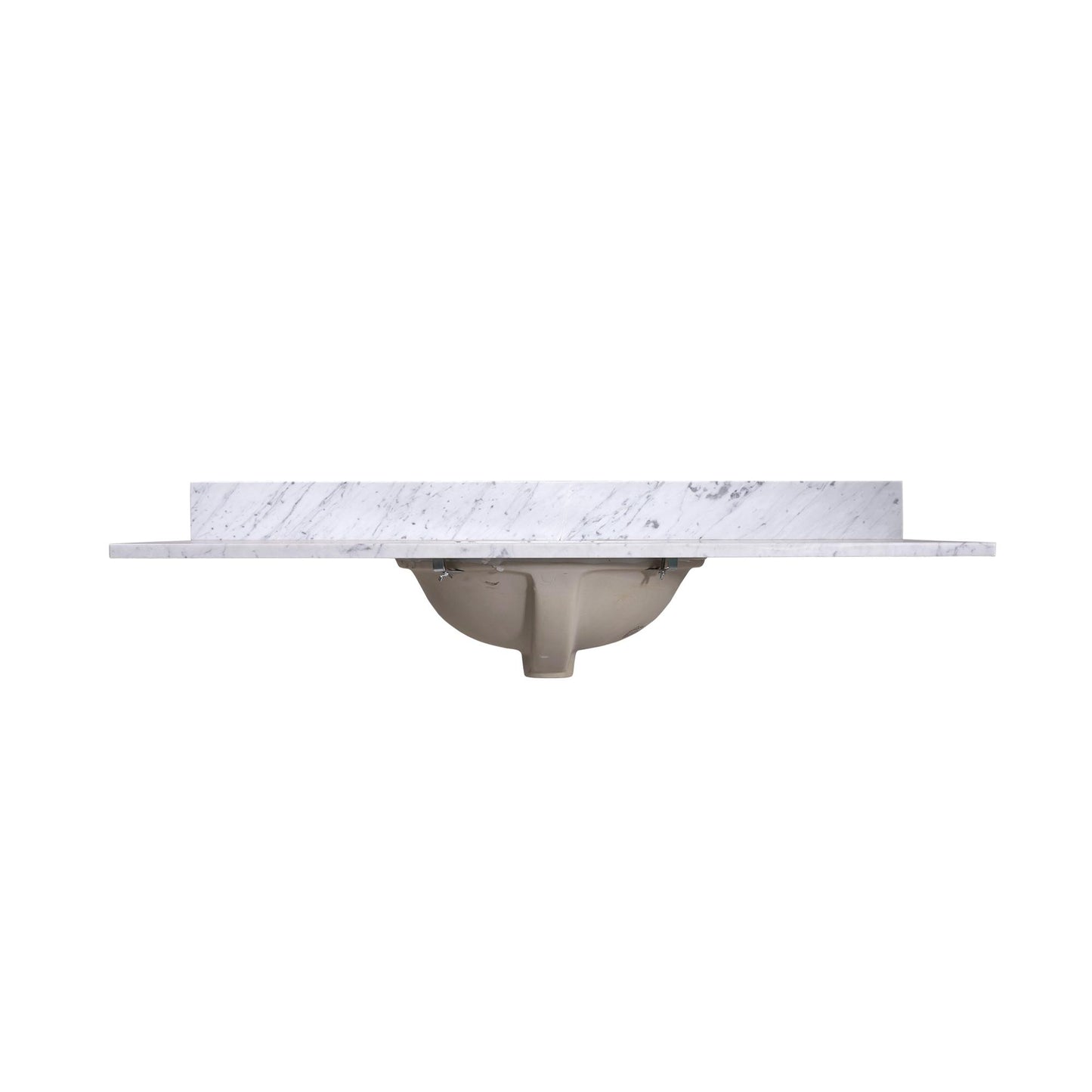 48" x 22" x 0.75" Carrara White Marble Top - 4" Backsplash, Single Oval Ceramic Sink (8" spread)